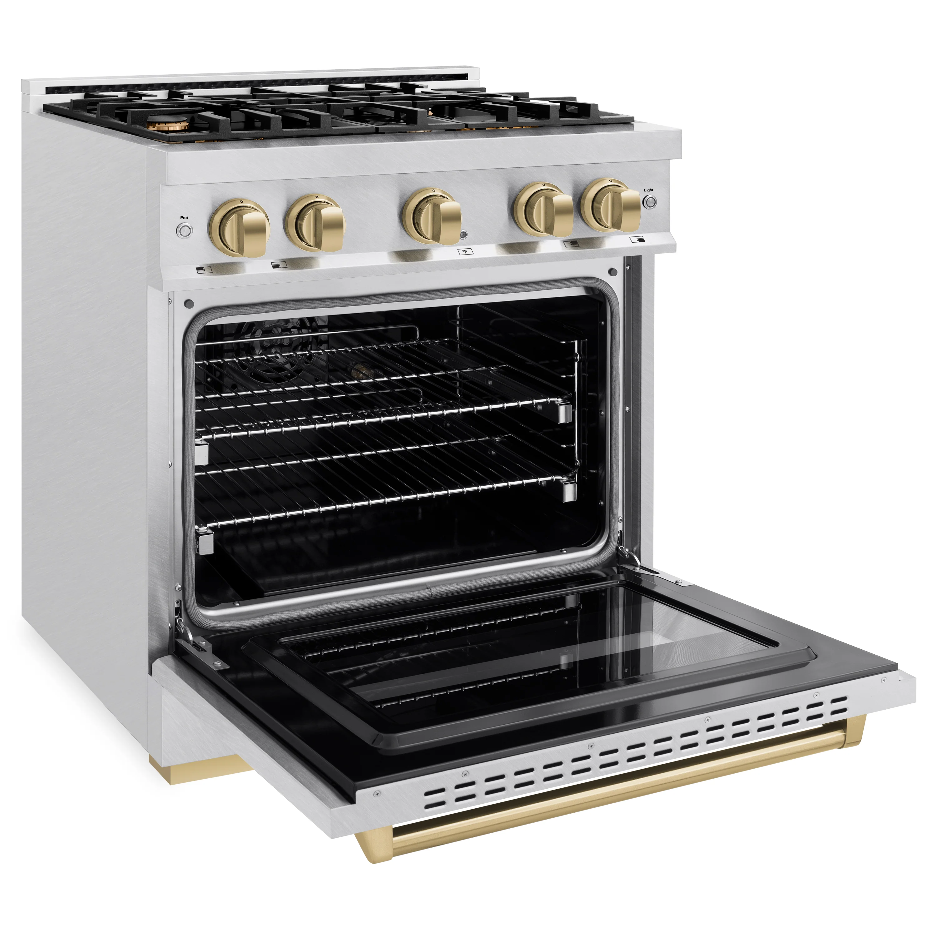 ZLINE Autograph Edition 30 in. 4.2 cu. ft. Classic Dual Fuel Range with 4 Burner Gas Cooktop and Electric Convection Oven in Satin Stainless Steel with Champagne Bronze Accents (CDRSZ-30-CB) - Image 7