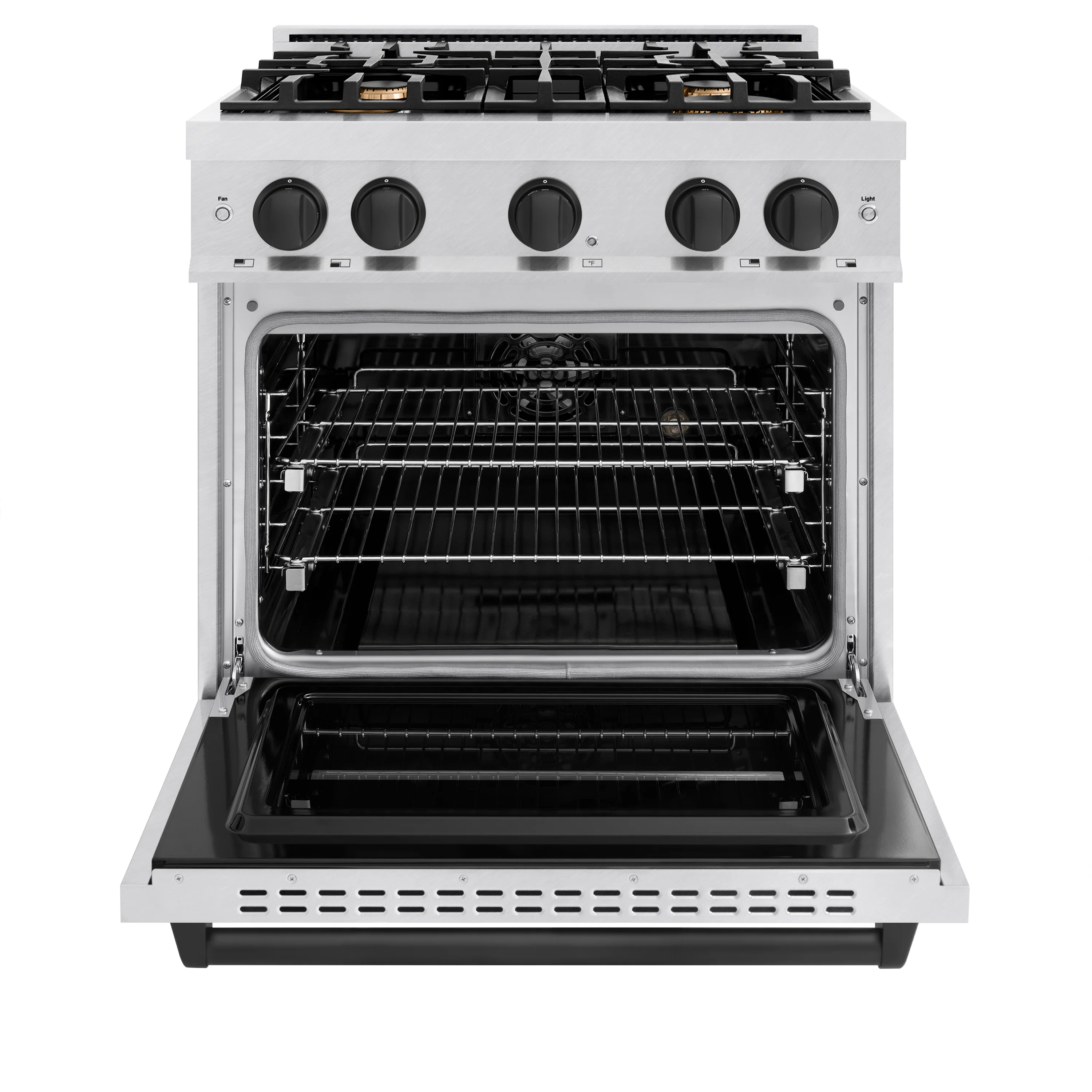 ZLINE Autograph Edition 30 in. 4.2 cu. ft. Classic Dual Fuel Range with 4 Burner Gas Cooktop and Electric Convection Oven in Satin Stainless Steel with Matte Black Accents (CDRSZ-30-MB) - Image 4