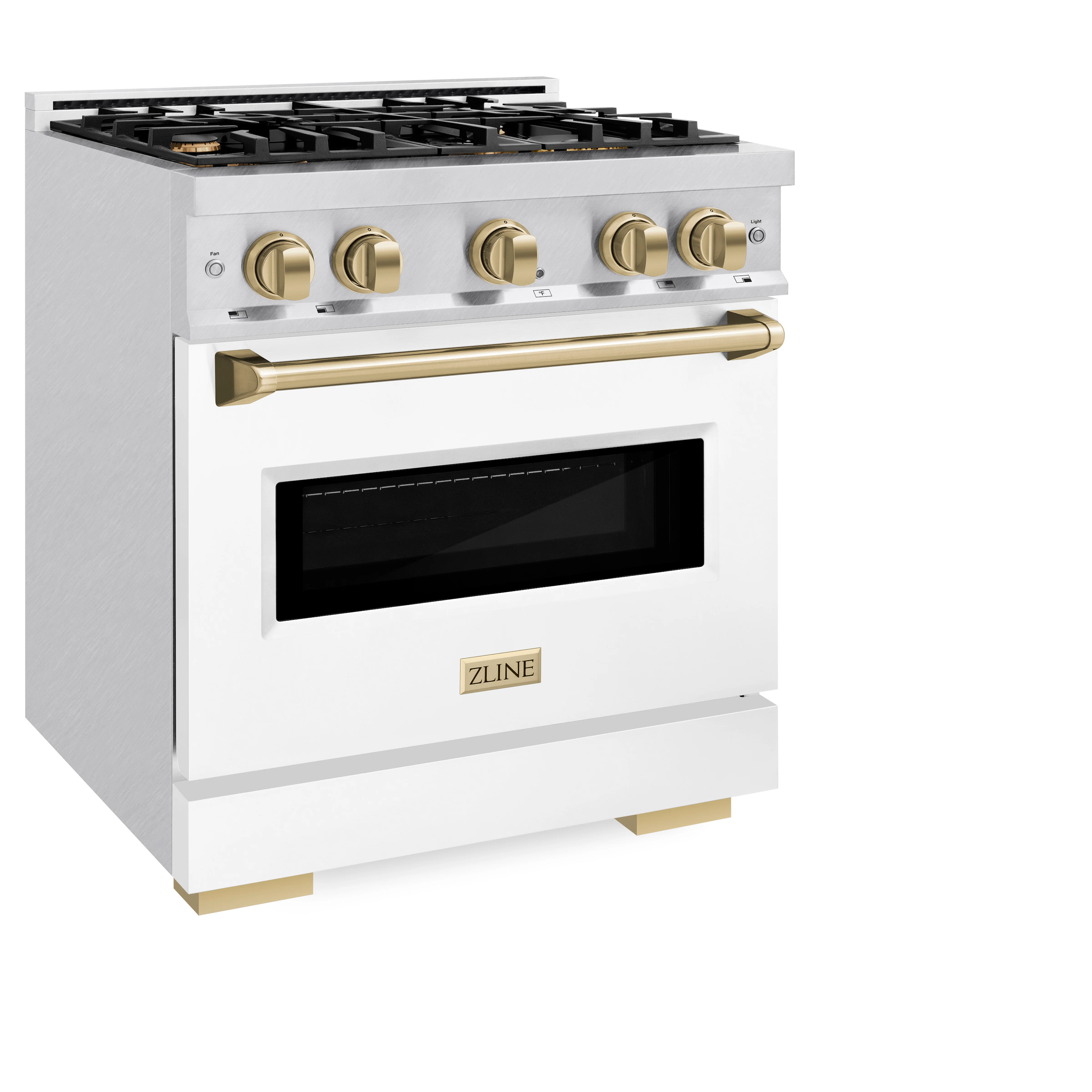 ZLINE Autograph Edition 30 in. 4.2 cu. ft. Classic Dual Fuel Range with 4 Burner Gas Cooktop and Electric Convection Oven in Satin Stainless Steel with White Matte Door and Champagne Bronze Accents (CDRSZ-WM-30-CB) - Image 6
