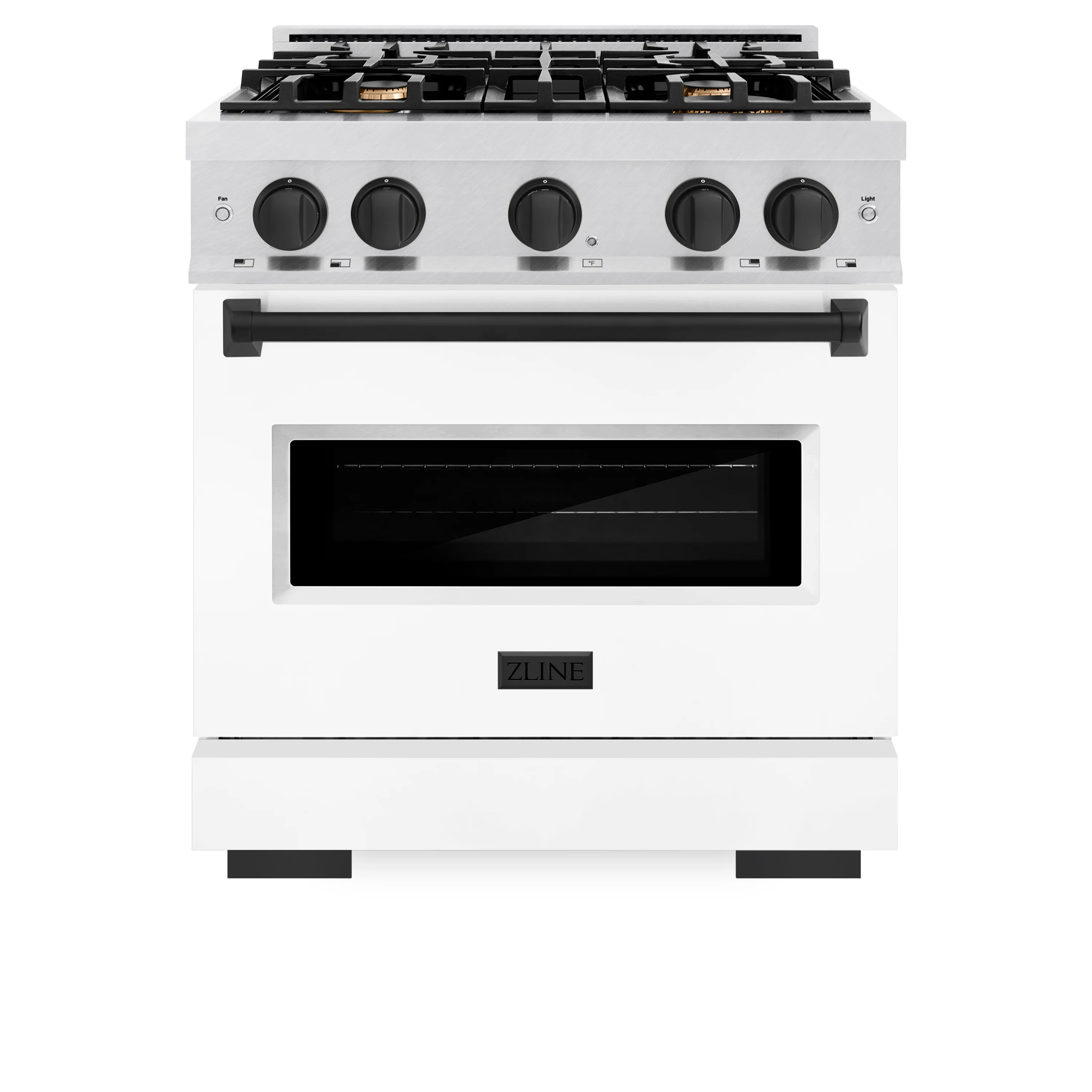 ZLINE Autograph Edition 30 in. 4.2 cu. ft. Classic Dual Fuel Range with 4 Burner Gas Cooktop and Electric Convection Oven in Satin Stainless Steel with White Matte Door and Matte Black Accents (CDRSZ-WM-30-MB) - Image 3