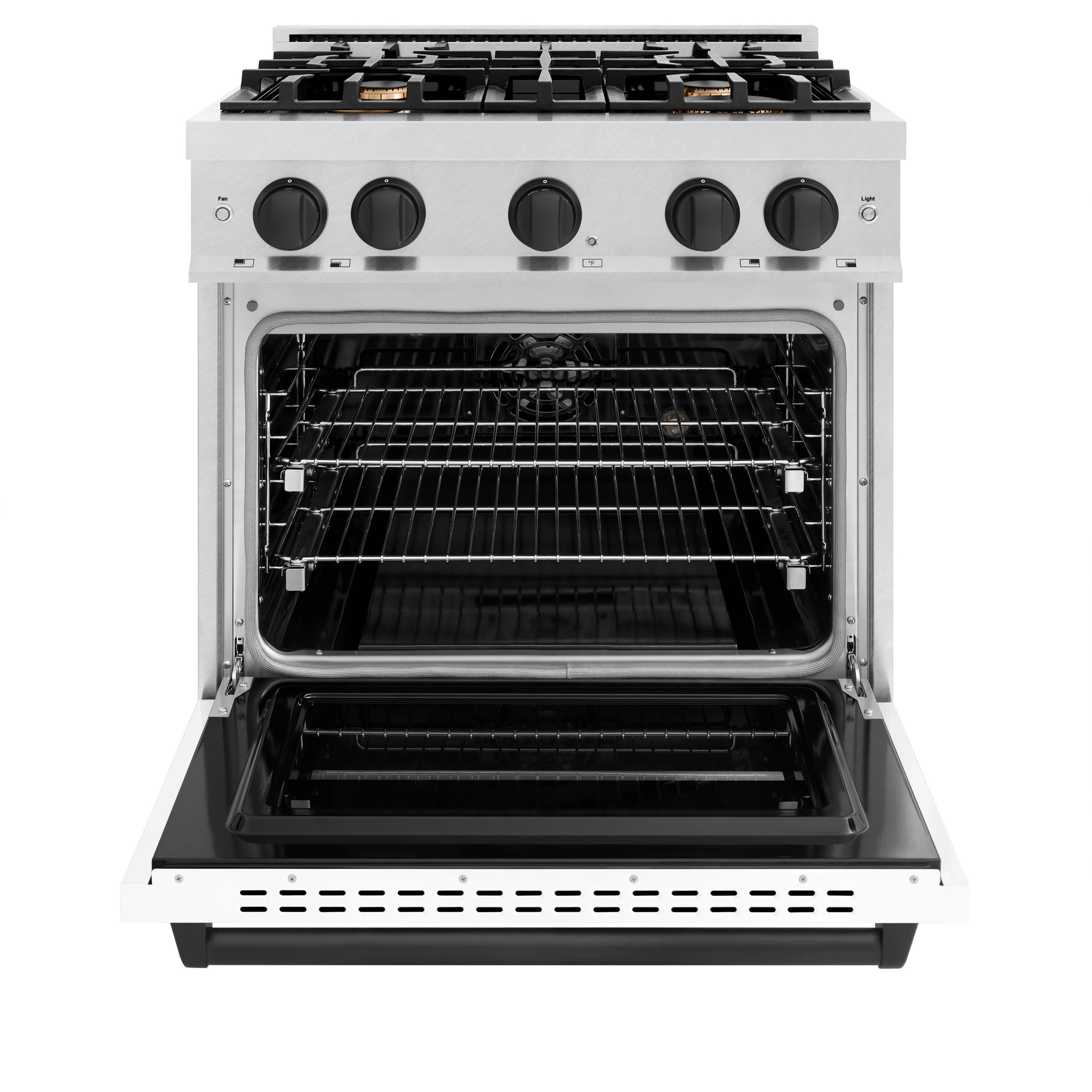 ZLINE Autograph Edition 30 in. 4.2 cu. ft. Classic Dual Fuel Range with 4 Burner Gas Cooktop and Electric Convection Oven in Satin Stainless Steel with White Matte Door and Matte Black Accents (CDRSZ-WM-30-MB) - Image 4