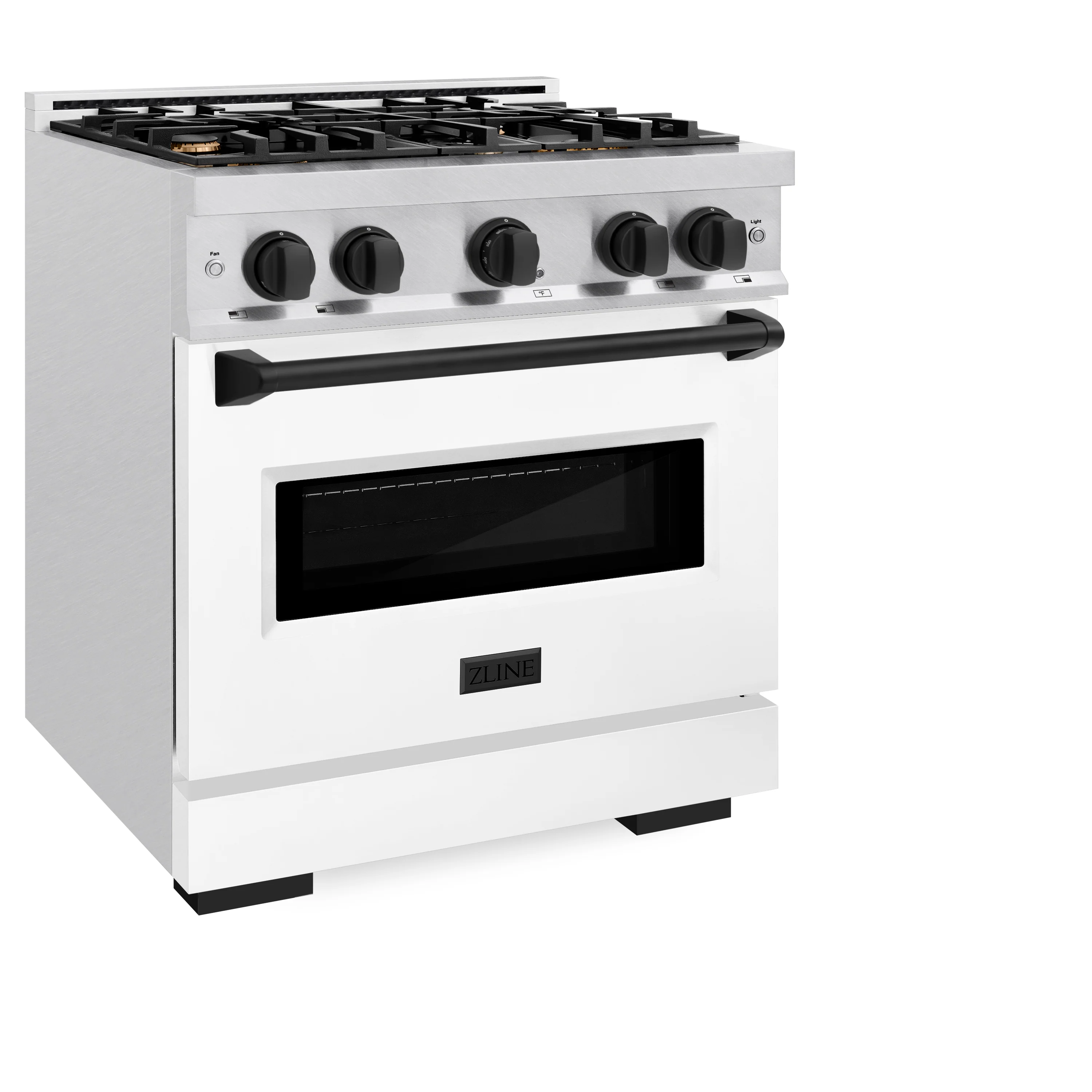 ZLINE Autograph Edition 30 in. 4.2 cu. ft. Classic Dual Fuel Range with 4 Burner Gas Cooktop and Electric Convection Oven in Satin Stainless Steel with White Matte Door and Matte Black Accents (CDRSZ-WM-30-MB) - Image 6