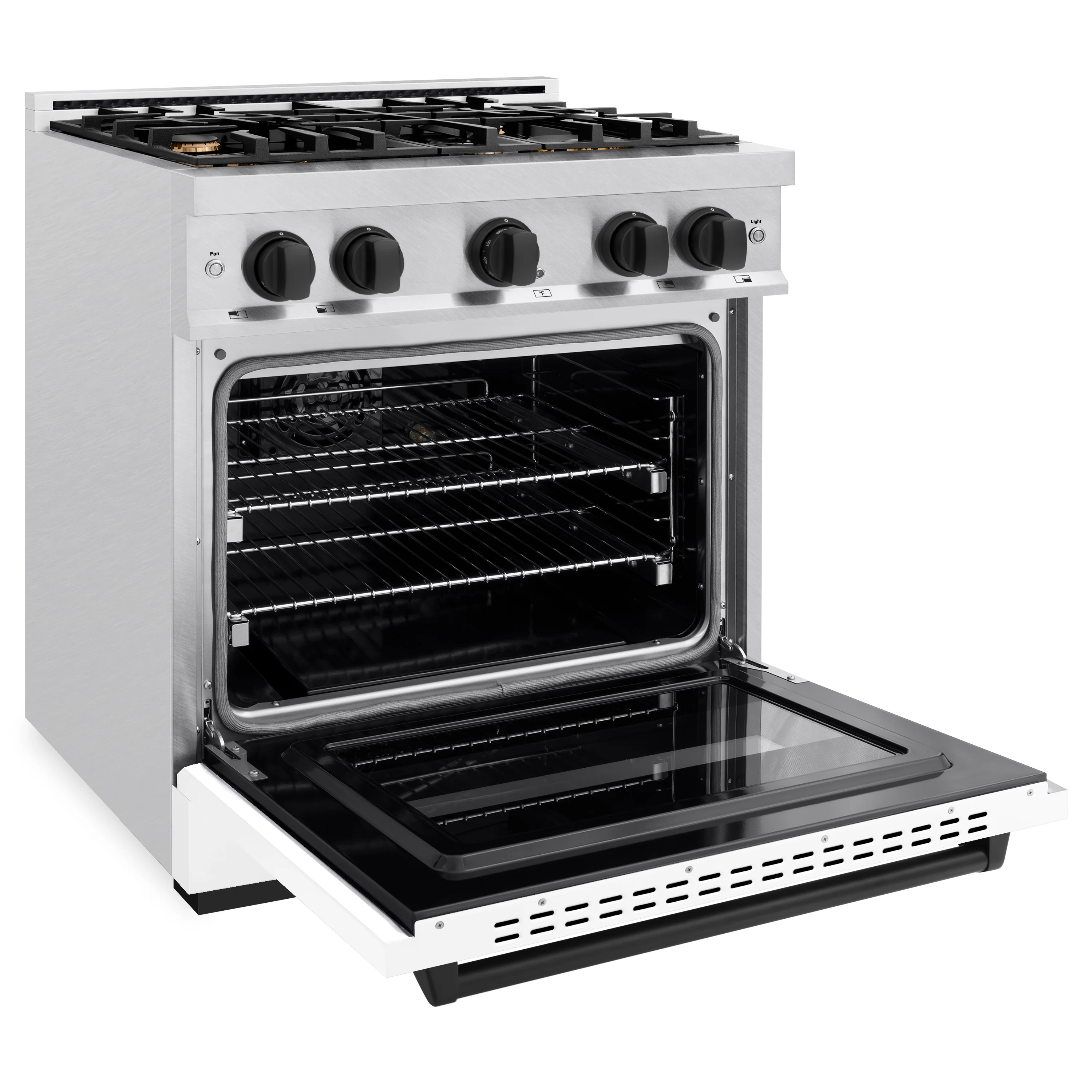 ZLINE Autograph Edition 30 in. 4.2 cu. ft. Classic Dual Fuel Range with 4 Burner Gas Cooktop and Electric Convection Oven in Satin Stainless Steel with White Matte Door and Matte Black Accents (CDRSZ-WM-30-MB) - Image 7
