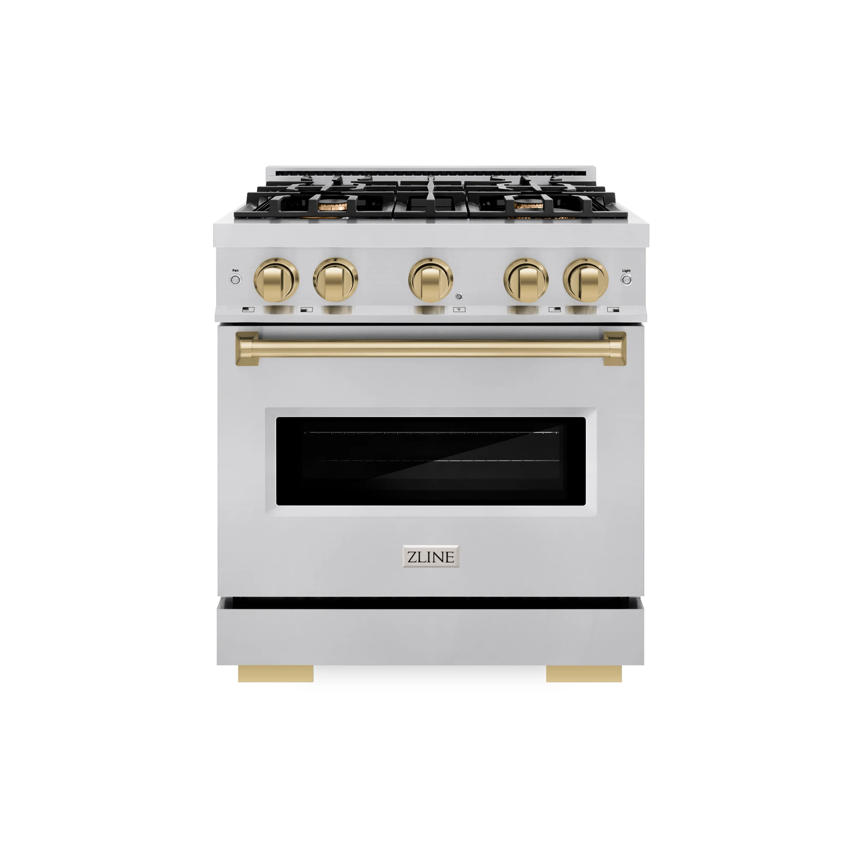 ZLINE Autograph Edition 30 in. 4.2 cu. ft. Classic Dual Fuel Range with 4 Burner Gas Cooktop and Electric Convection Oven in Stainless Steel with Champagne Bronze Accents (CDRZ-30-CB) - Image 2