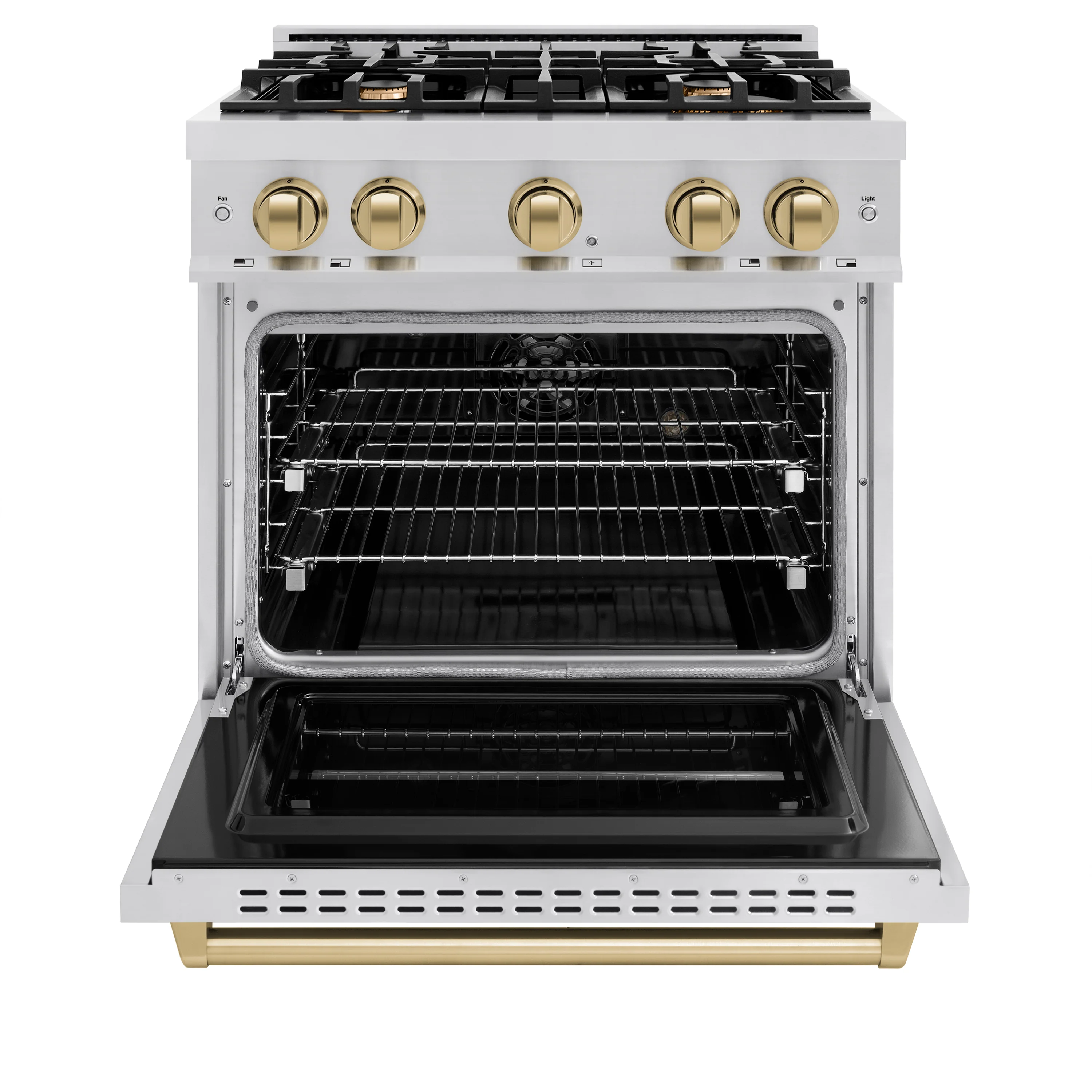 ZLINE Autograph Edition 30 in. 4.2 cu. ft. Classic Dual Fuel Range with 4 Burner Gas Cooktop and Electric Convection Oven in Stainless Steel with Champagne Bronze Accents (CDRZ-30-CB) - Image 3