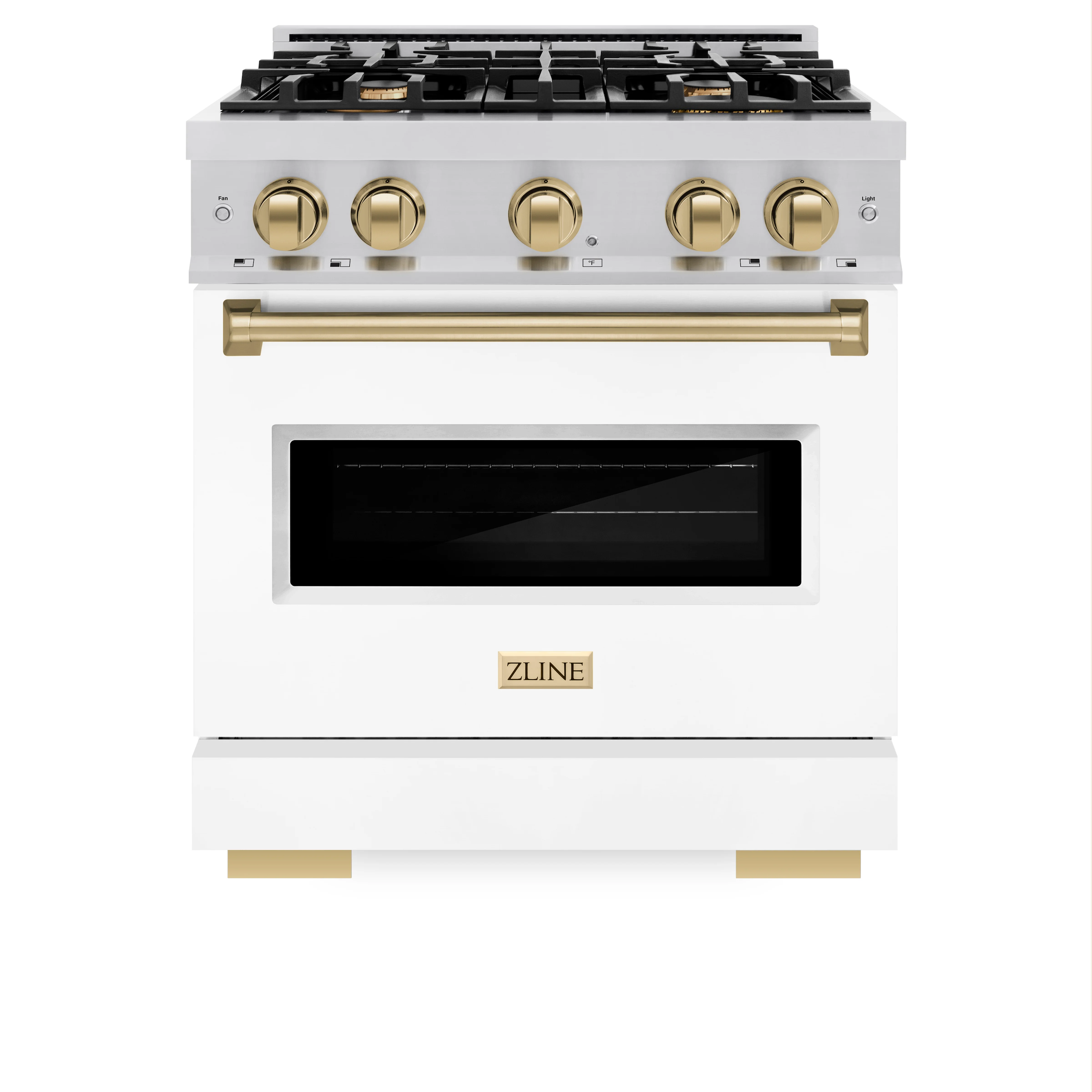 ZLINE Autograph Edition 30 in. 4.2 cu. ft. Classic Dual Fuel Range with 4 Burner Gas Cooktop and Electric Convection Oven in Stainless Steel with White Matte Door and Champagne Bronze Accents (CDRZ-WM-30-CB) - Image 2