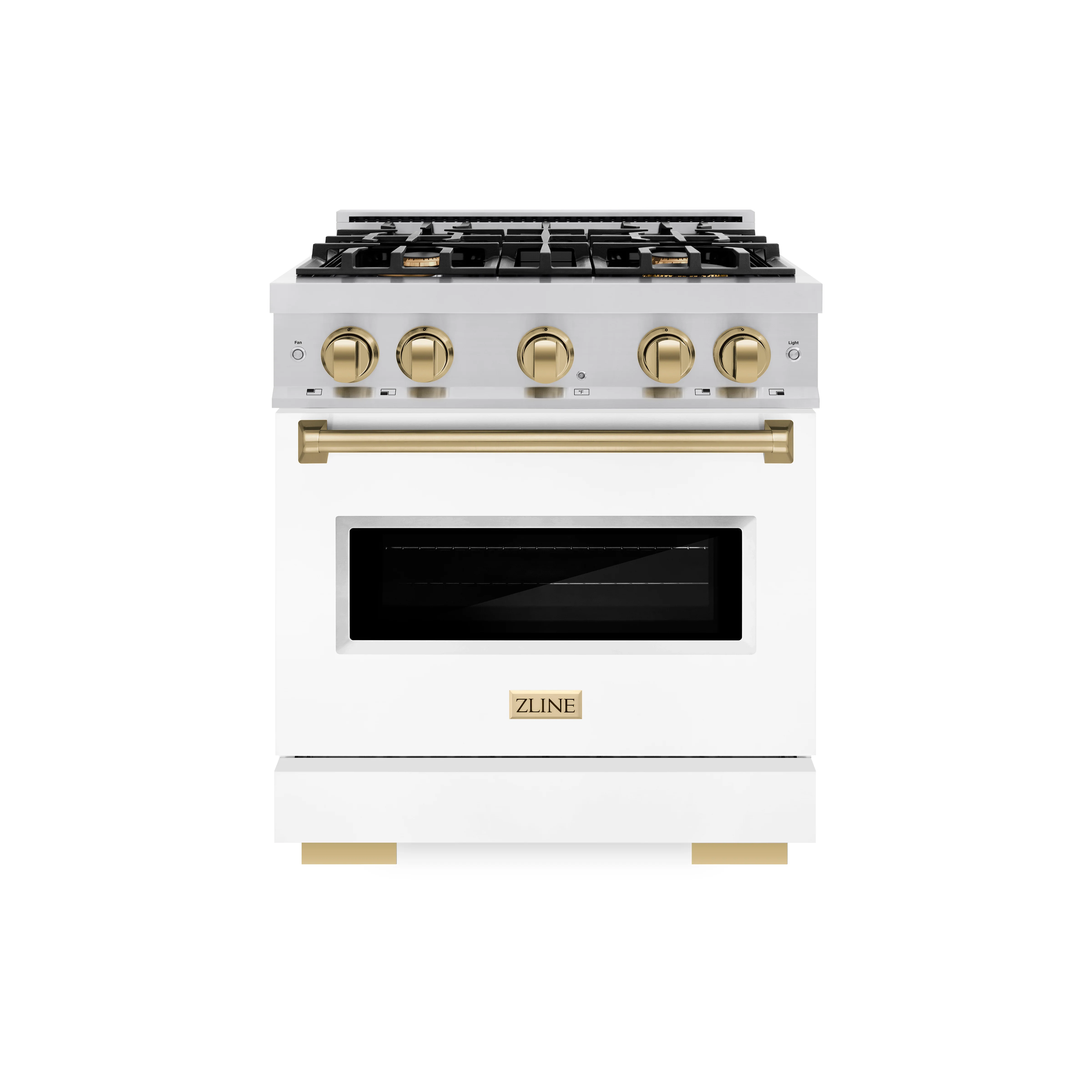 ZLINE Autograph Edition 30 in. 4.2 cu. ft. Classic Dual Fuel Range with 4 Burner Gas Cooktop and Electric Convection Oven in Stainless Steel with White Matte Door and Champagne Bronze Accents (CDRZ-WM-30-CB) - Image 3