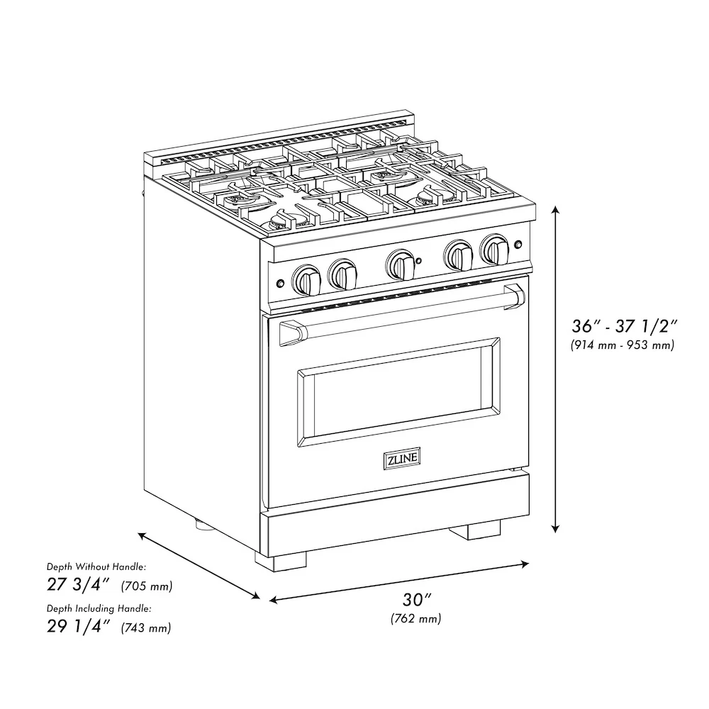 ZLINE Autograph Edition 30 in. 4.2 cu. ft. Classic Dual Fuel Range with 4 Burner Gas Cooktop and Electric Convection Oven in Stainless Steel with White Matte Door and Matte Black Accents (CDRZ-WM-30-MB) - Image 10