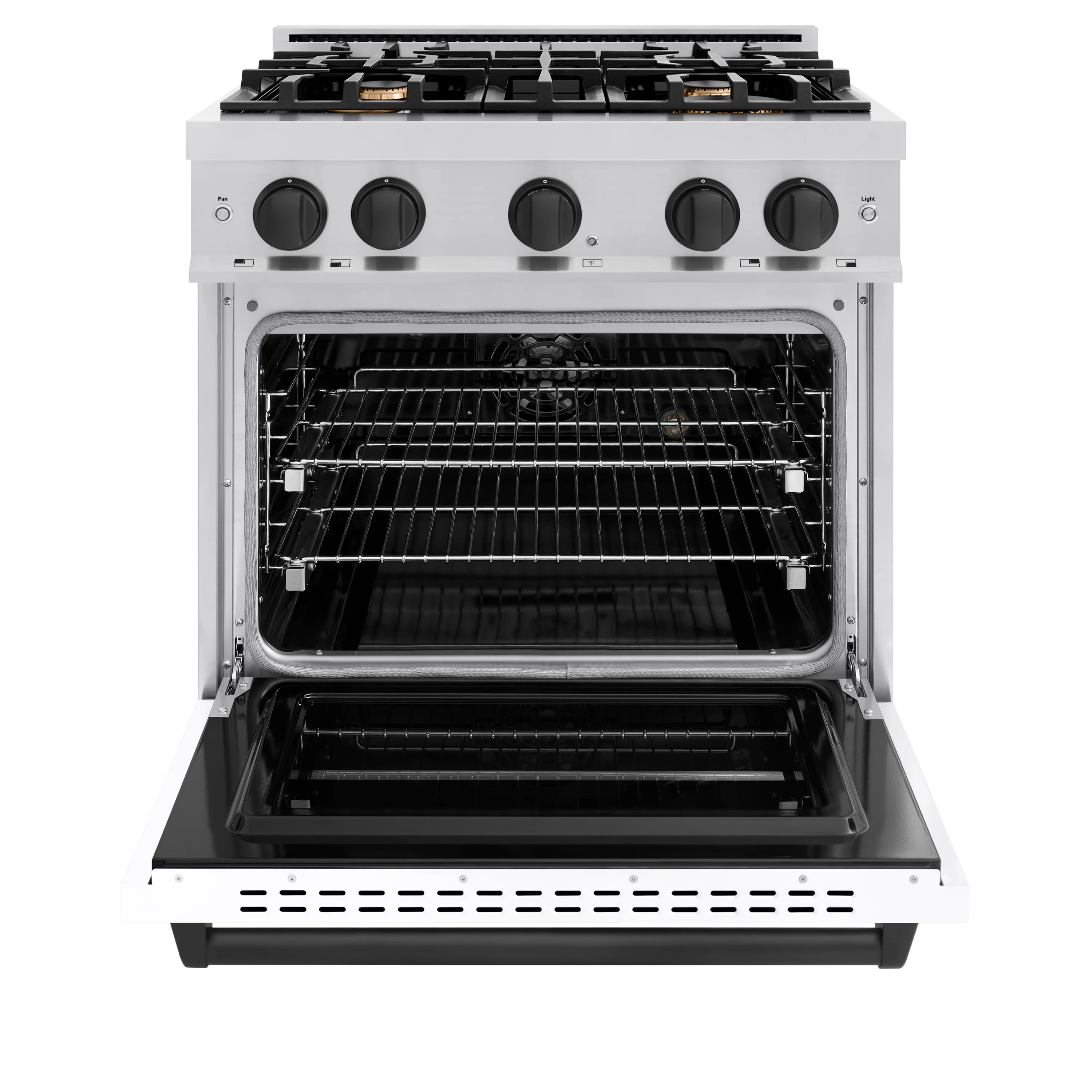 ZLINE Autograph Edition 30 in. 4.2 cu. ft. Classic Dual Fuel Range with 4 Burner Gas Cooktop and Electric Convection Oven in Stainless Steel with White Matte Door and Matte Black Accents (CDRZ-WM-30-MB) - Image 4