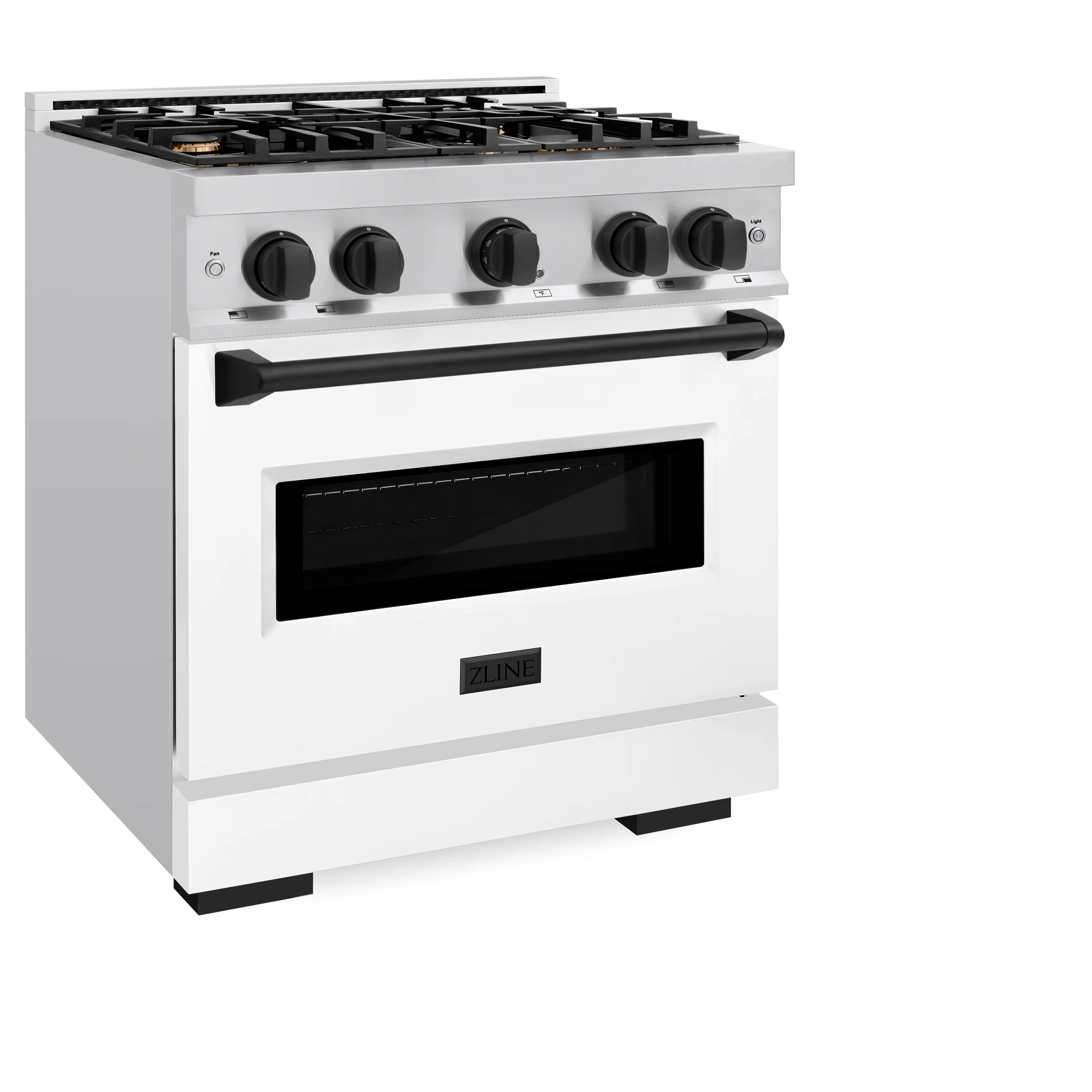 ZLINE Autograph Edition 30 in. 4.2 cu. ft. Classic Dual Fuel Range with 4 Burner Gas Cooktop and Electric Convection Oven in Stainless Steel with White Matte Door and Matte Black Accents (CDRZ-WM-30-MB) - Image 5