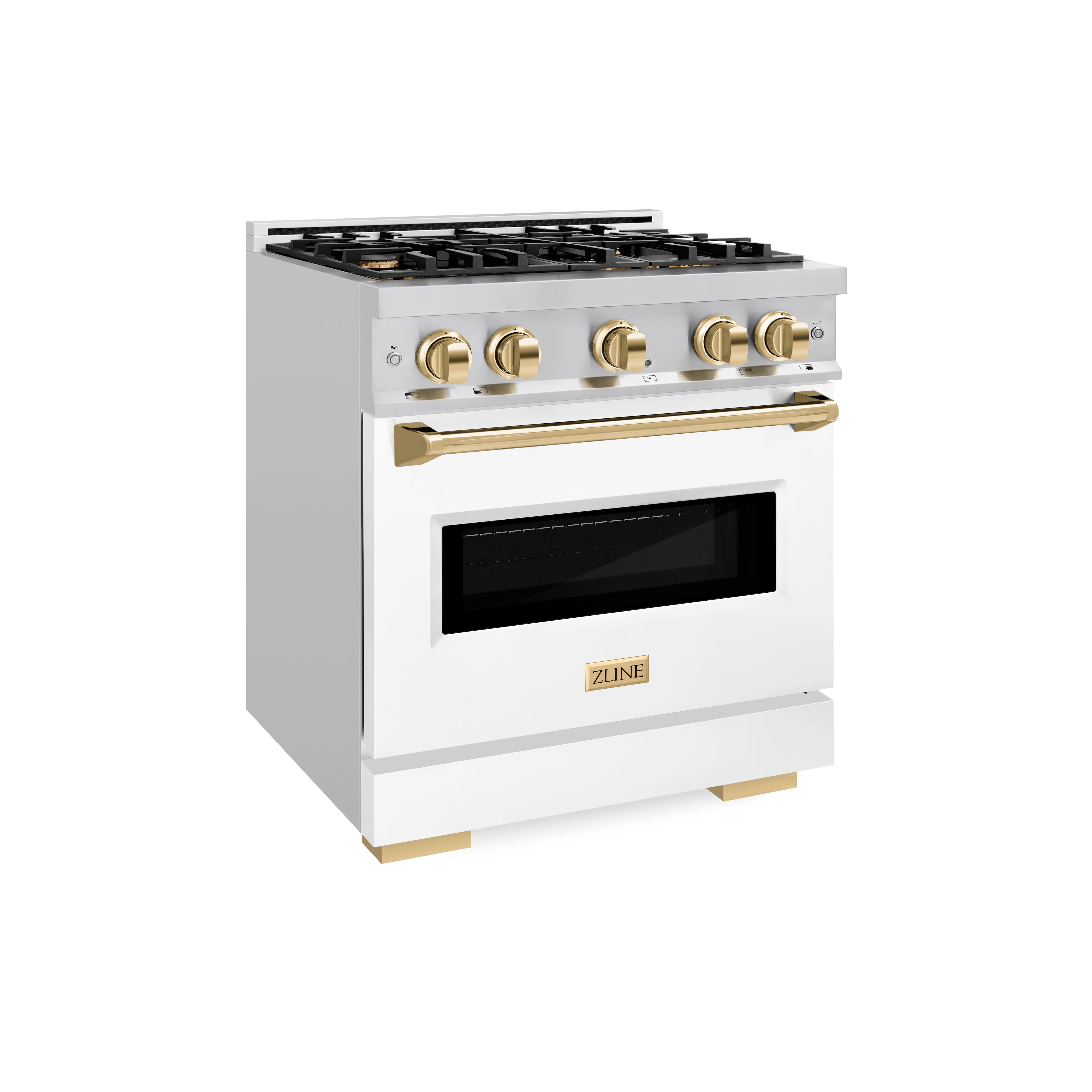 ZLINE Autograph Edition 30 in. 4.2 cu. ft. Classic Dual Fuel Range with 4 Burner Gas Cooktop and Electric Convection Oven in Stainless Steel with White Matte Door and Polished Gold Accents (CDRZ-WM-30-G) - Image 5