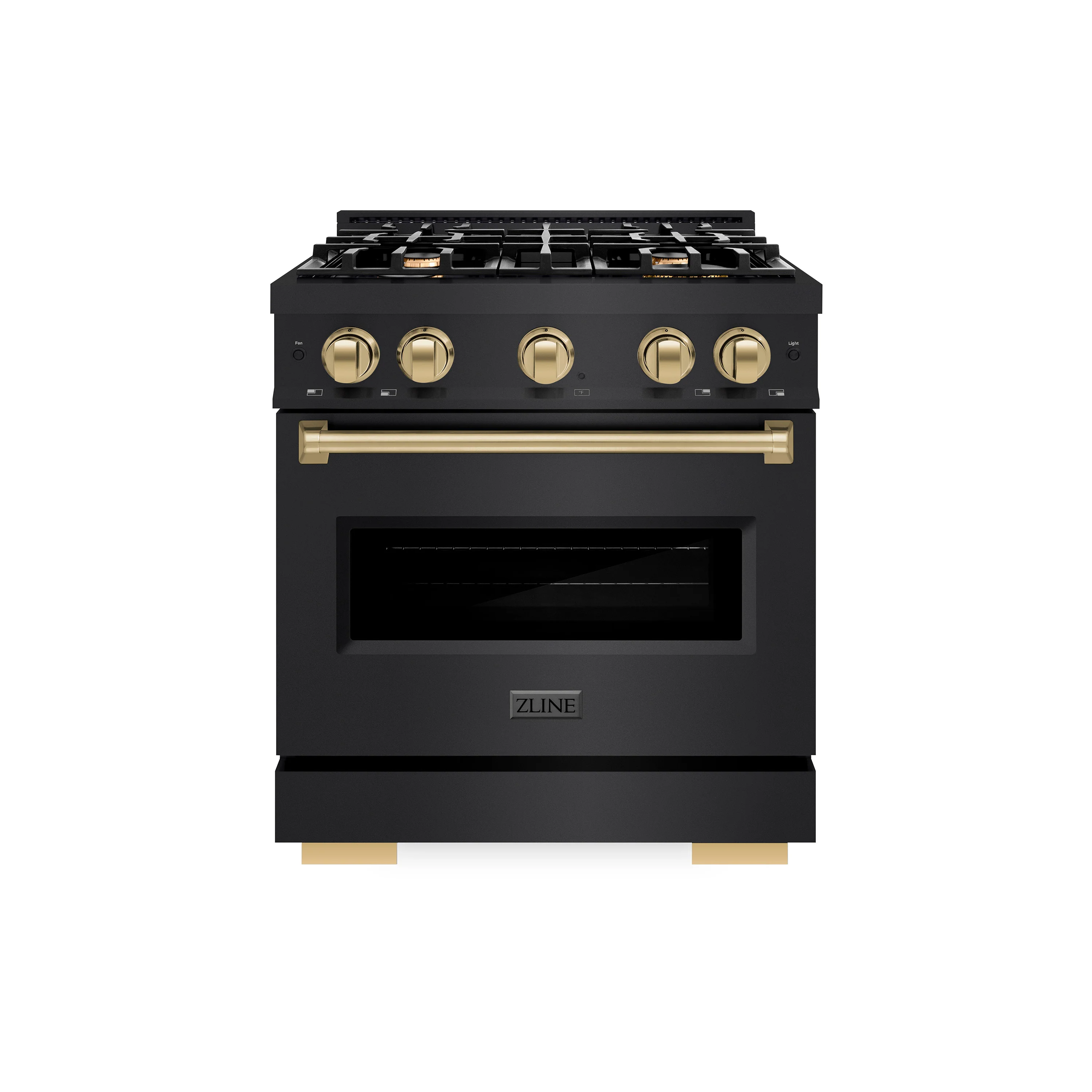 ZLINE Autograph Edition 30 in. 4.2 cu. ft. Classic Gas Range with 4 Burner Cooktop and Convection Gas Oven in Black Stainless Steel and Champagne Bronze Accents (CGRBZ-30-CB)