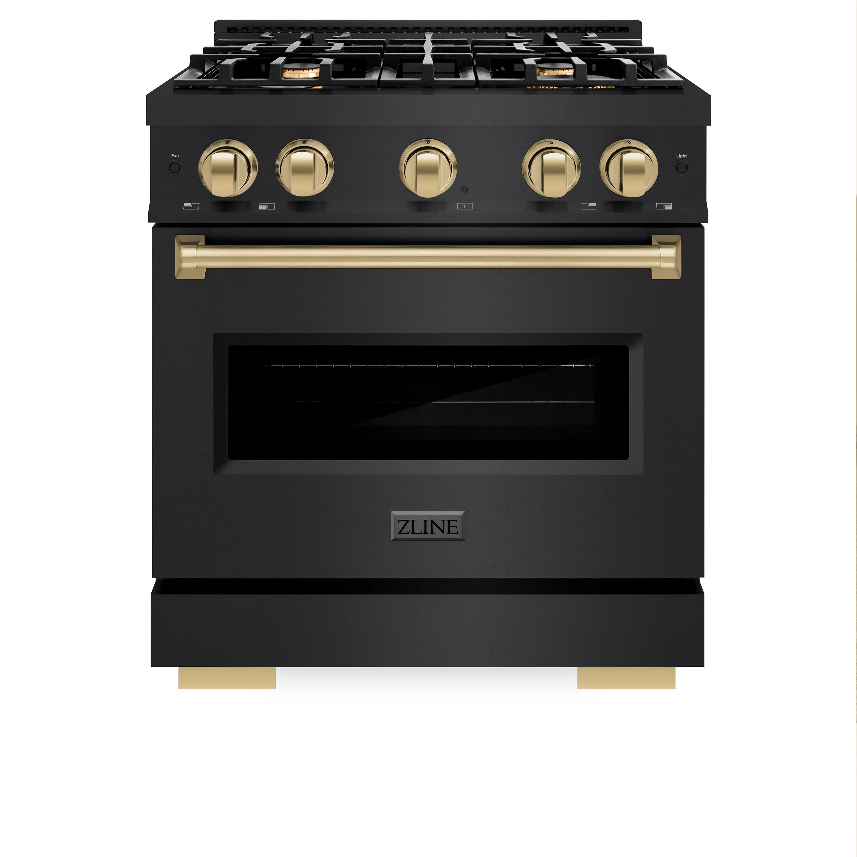 ZLINE Autograph Edition 30 in. 4.2 cu. ft. Classic Gas Range with 4 Burner Cooktop and Convection Gas Oven in Black Stainless Steel and Champagne Bronze Accents (CGRBZ-30-CB) - Image 2