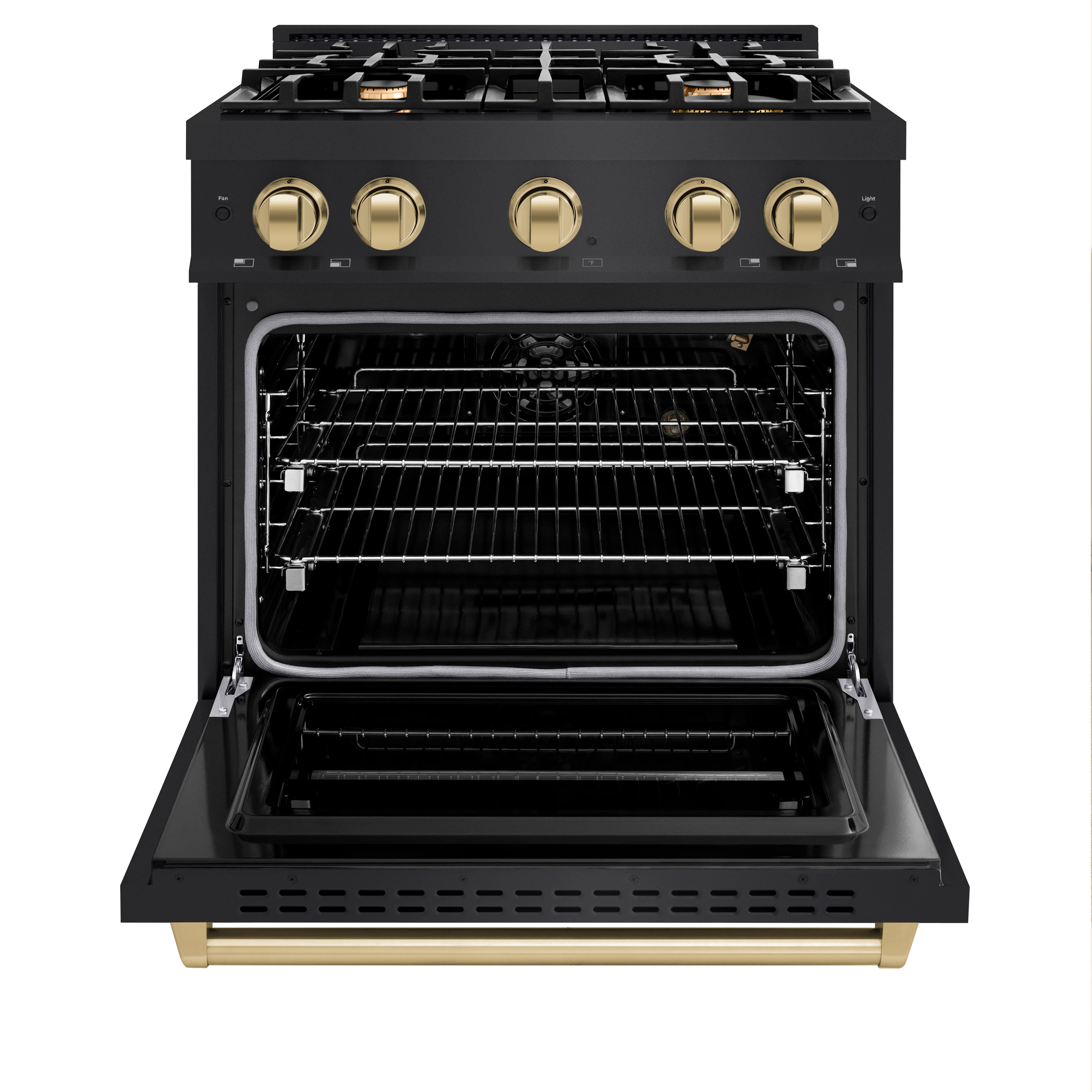 ZLINE Autograph Edition 30 in. 4.2 cu. ft. Classic Gas Range with 4 Burner Cooktop and Convection Gas Oven in Black Stainless Steel and Champagne Bronze Accents (CGRBZ-30-CB) - Image 3