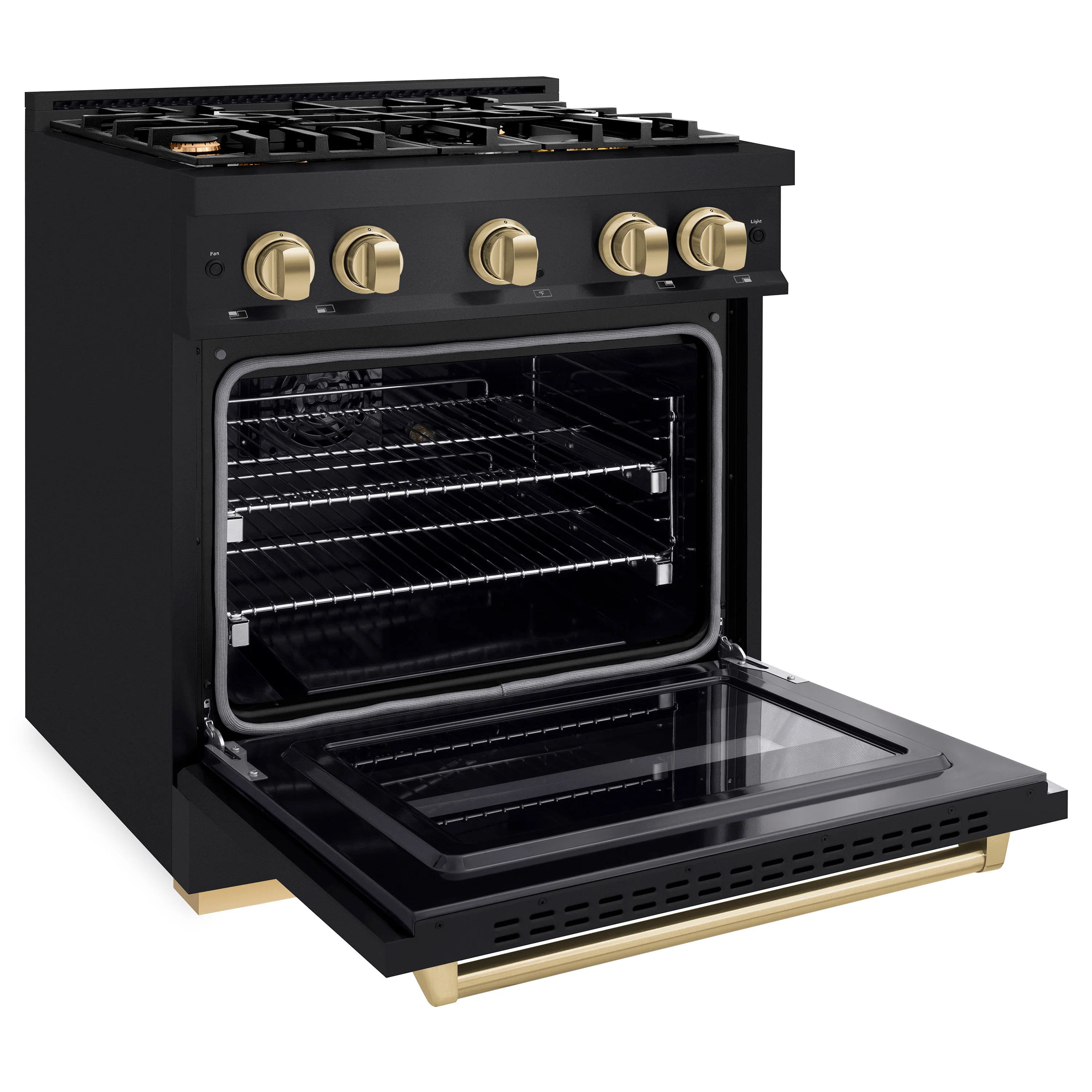 ZLINE Autograph Edition 30 in. 4.2 cu. ft. Classic Gas Range with 4 Burner Cooktop and Convection Gas Oven in Black Stainless Steel and Champagne Bronze Accents (CGRBZ-30-CB) - Image 6