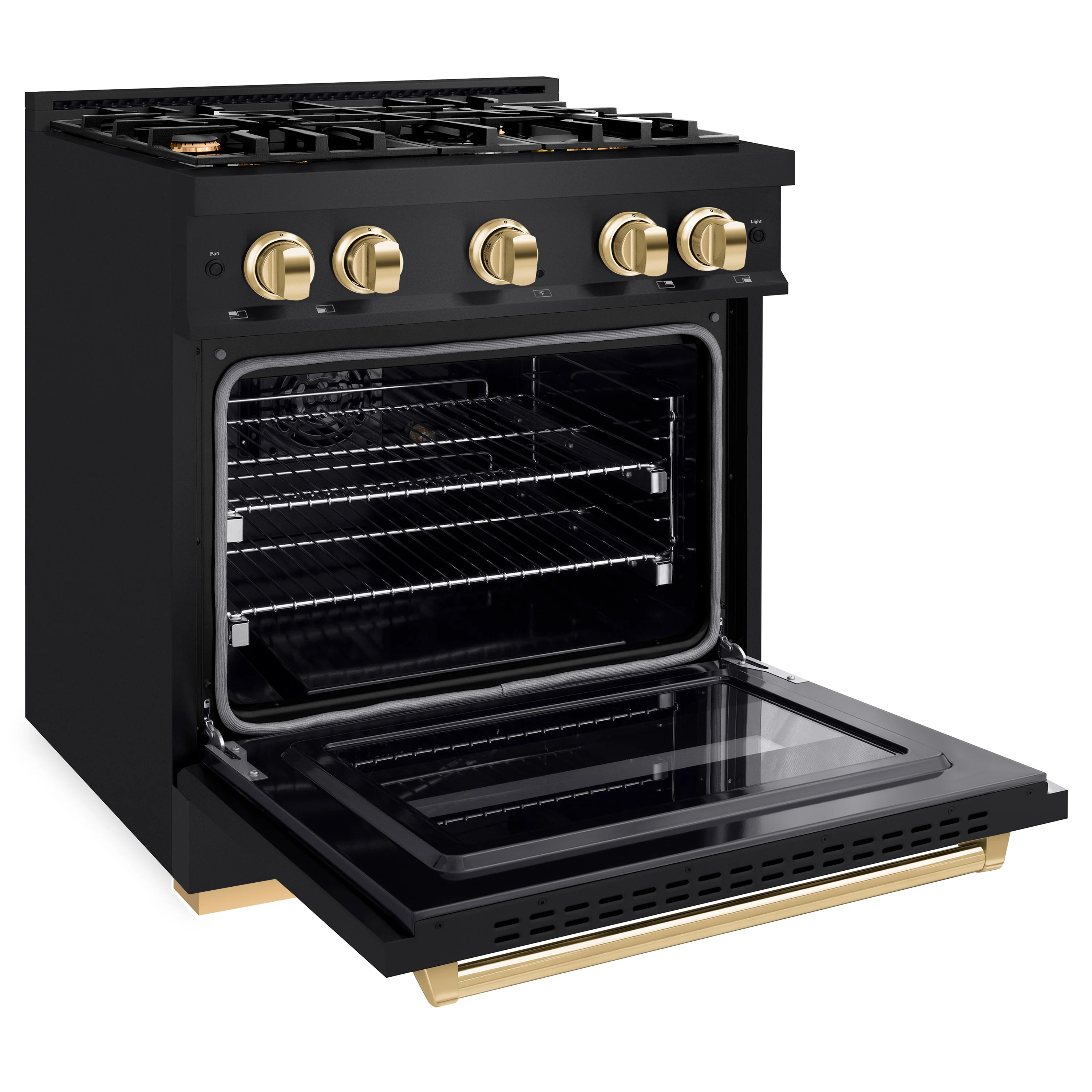 ZLINE Autograph Edition 30 in. 4.2 cu. ft. Classic Gas Range with 4 Burner Cooktop and Convection Gas Oven in Black Stainless Steel and Polished Gold Accents (CGRBZ-30-G) - Image 6