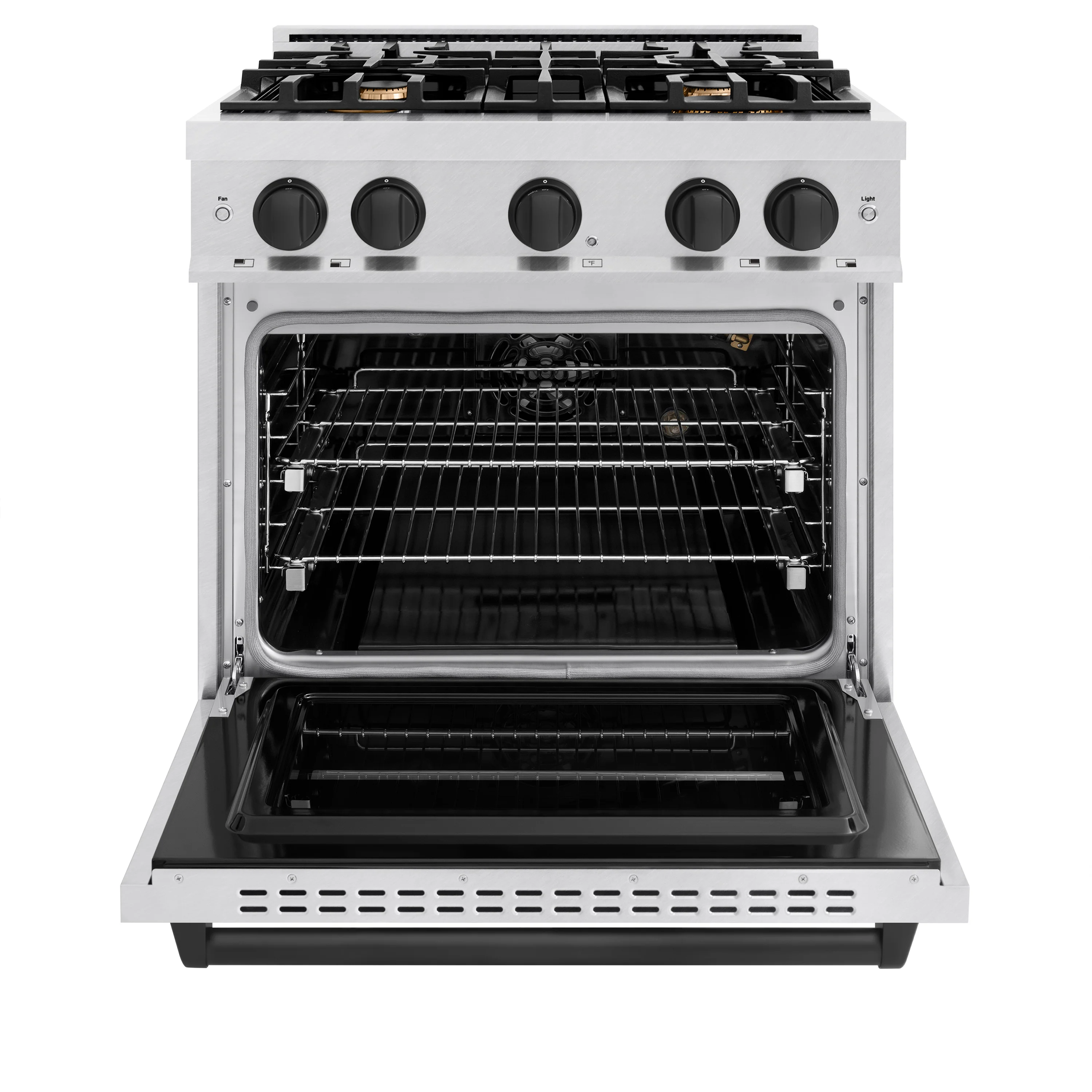 ZLINE Autograph Edition 30 in. 4.2 cu. ft. Classic Gas Range with 4 Burner Cooktop and Convection Gas Oven in Satin Stainless Steel and Matte Black Accents (CGRSZ-30-MB) - Image 3