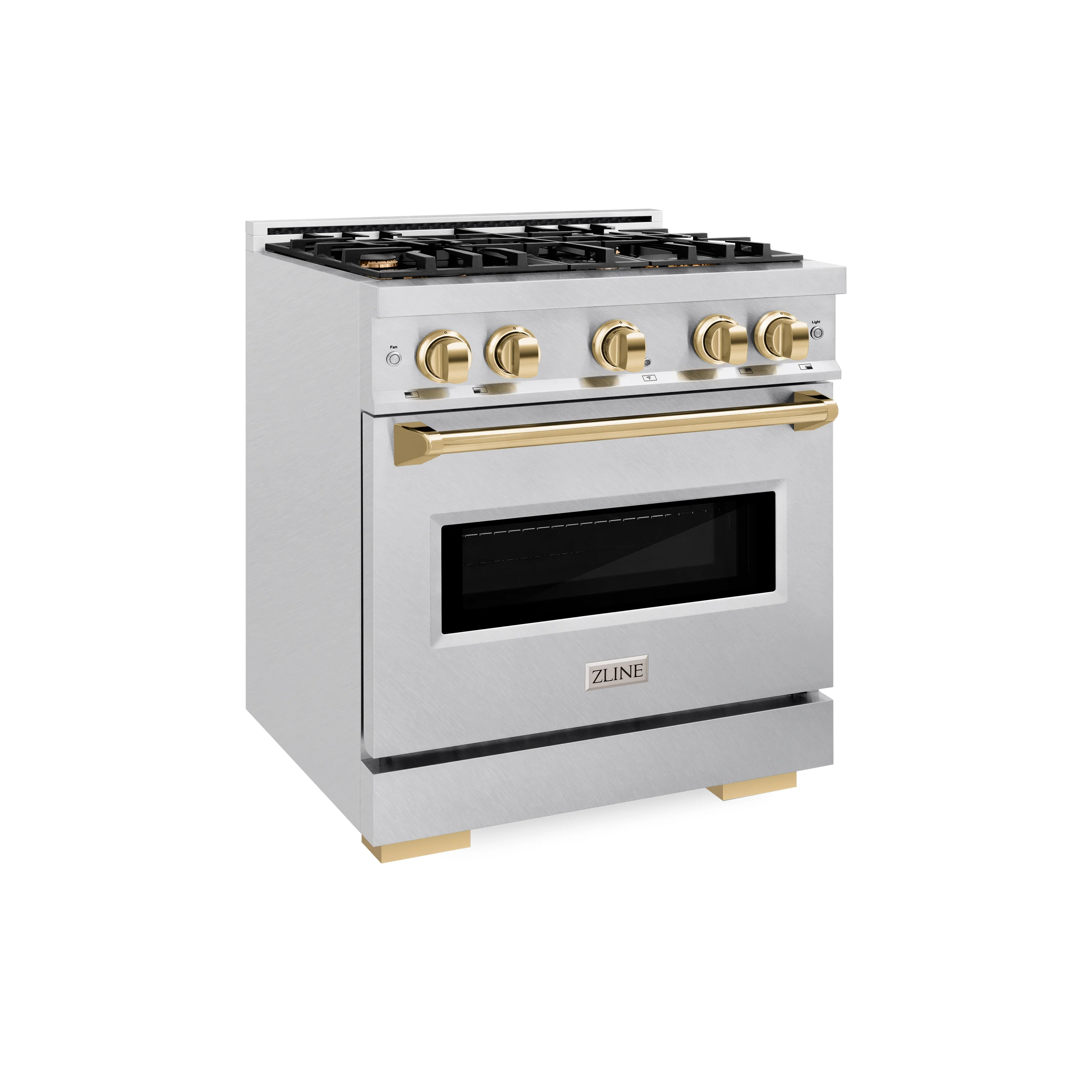 ZLINE Autograph Edition 30 in. 4.2 cu. ft. Classic Gas Range with 4 Burner Cooktop and Convection Gas Oven in Satin Stainless Steel and Polished Gold Accents (CGRSZ-30-G) - Image 5