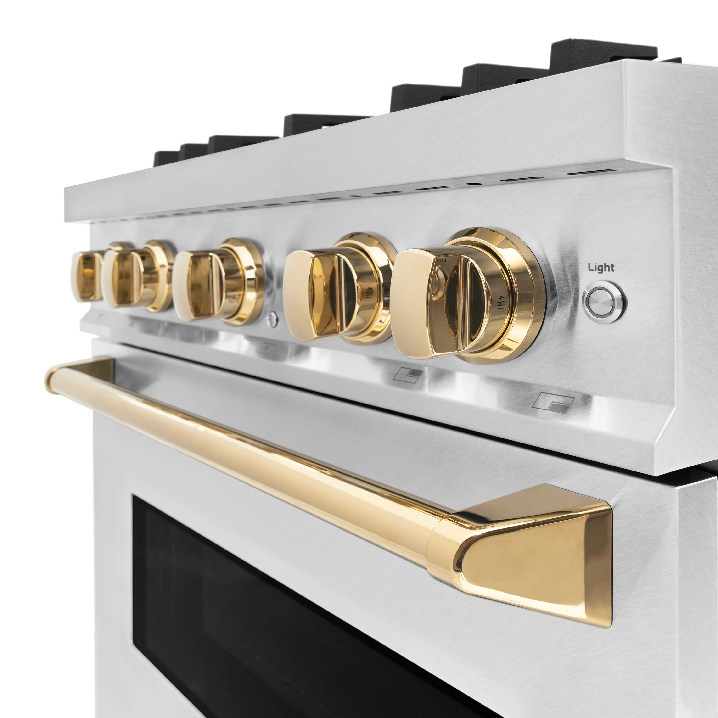 ZLINE Autograph Edition 30 in. 4.2 cu. ft. Classic Gas Range with 4 Burner Cooktop and Convection Gas Oven in Satin Stainless Steel and Polished Gold Accents (CGRSZ-30-G) - Image 8