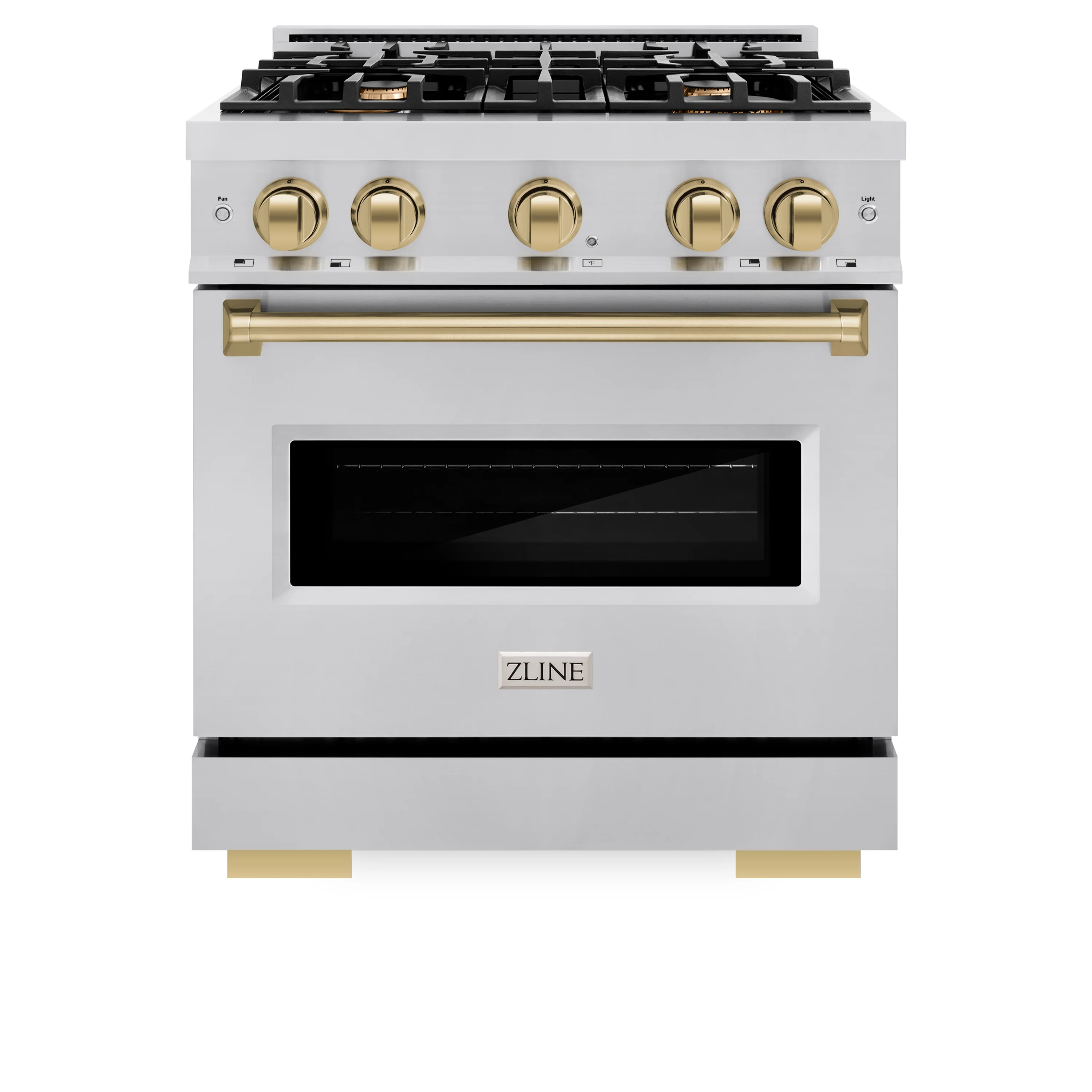 ZLINE Autograph Edition 30 in. 4.2 cu. ft. Classic Gas Range with 4 Burner Cooktop and Convection Gas Oven in Stainless Steel and Champagne Bronze Accents (CGRZ-30-CB) - Image 2