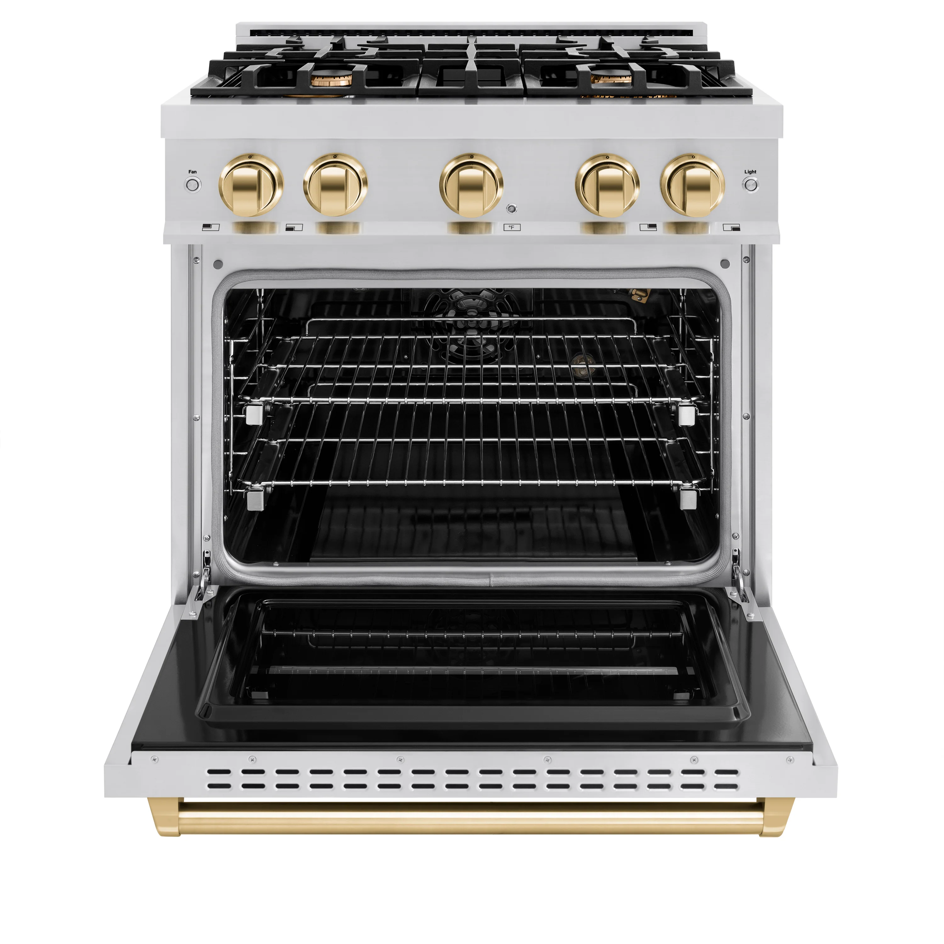 ZLINE Autograph Edition 30 in. 4.2 cu. ft. Classic Gas Range with 4 Burner Cooktop and Convection Gas Oven in Stainless Steel and Polished Gold Accents (CGRZ-30-G) - Image 3