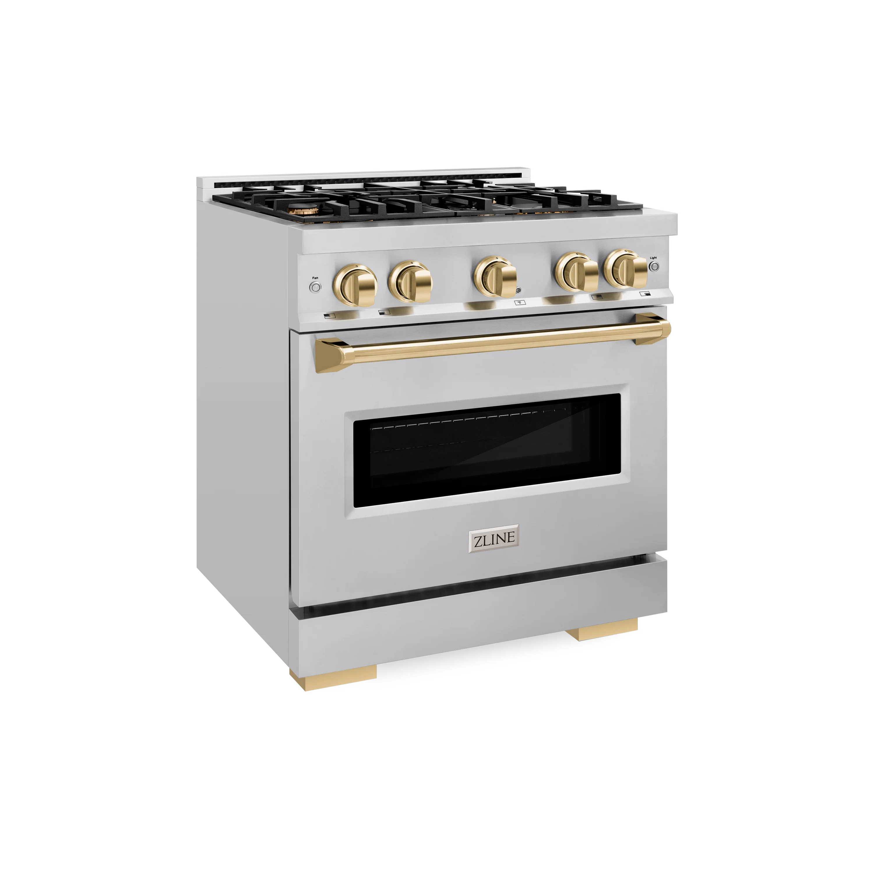 ZLINE Autograph Edition 30 in. 4.2 cu. ft. Classic Gas Range with 4 Burner Cooktop and Convection Gas Oven in Stainless Steel and Polished Gold Accents (CGRZ-30-G) - Image 4
