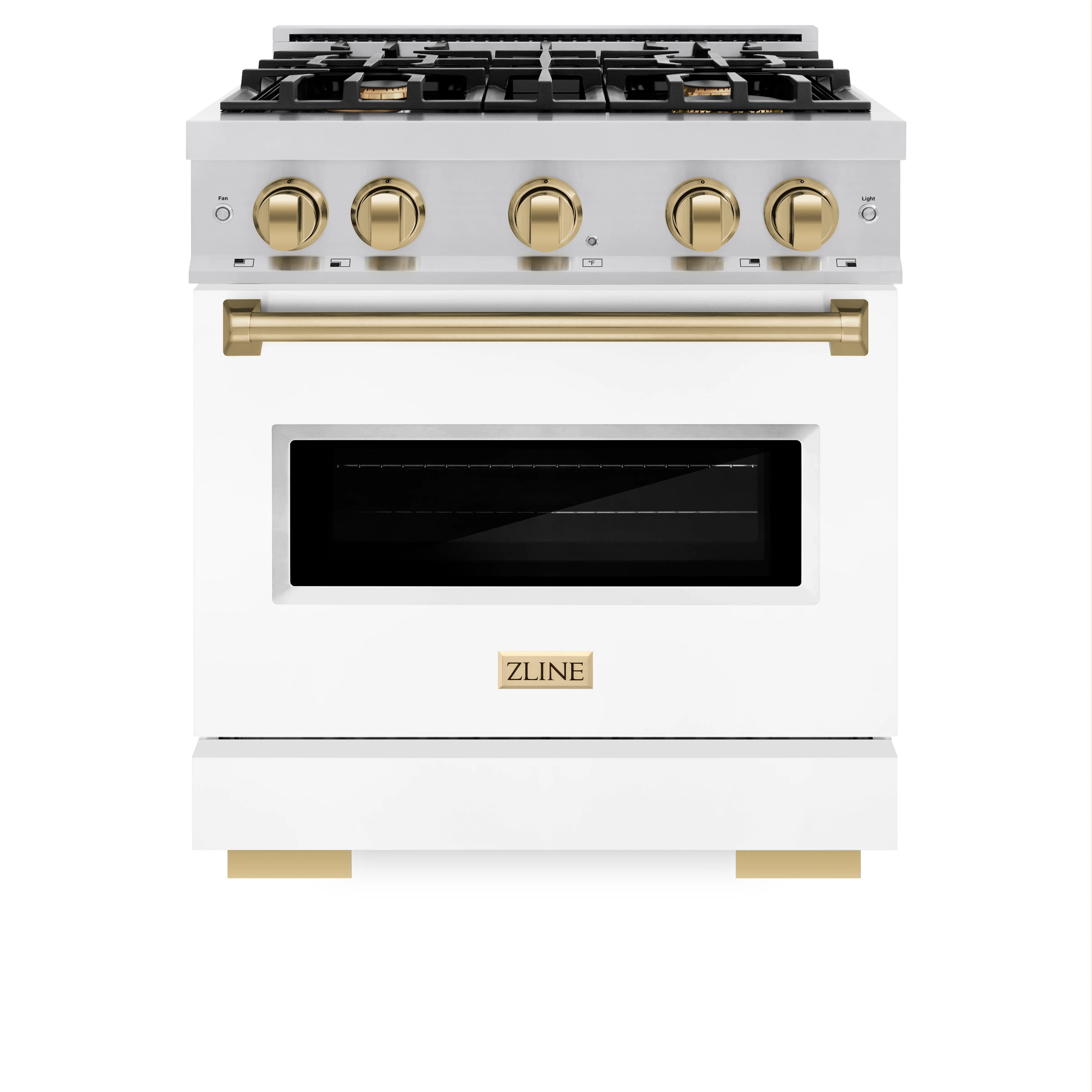 ZLINE Autograph Edition 30 in. 4.2 cu. ft. Classic Gas Range with 4 Burner Cooktop and Convection Gas Oven in Stainless Steel with White Matte Door and Champagne Bronze Accents (CGRZ-WM-30-CB) - Image 2