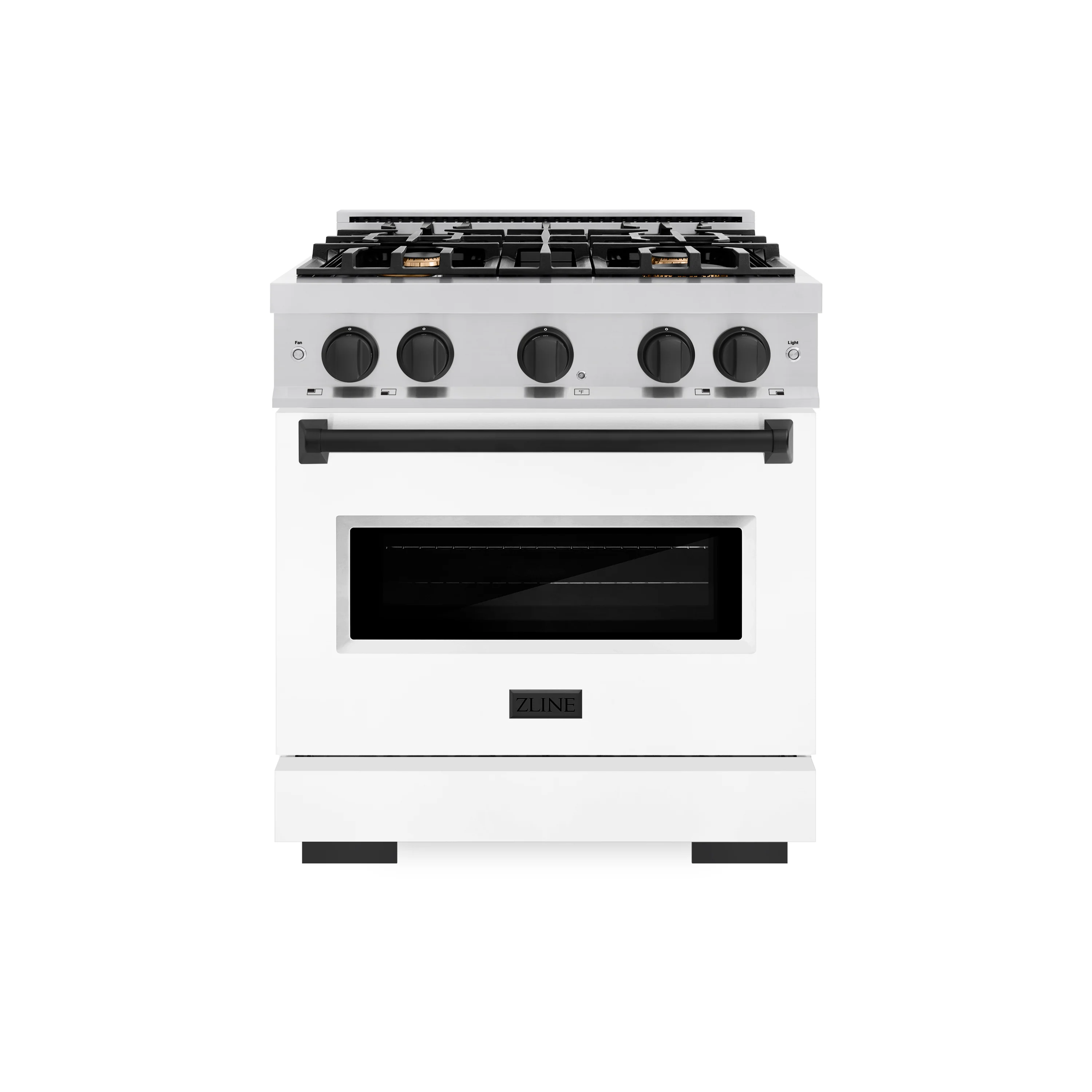 ZLINE Autograph Edition 30 in. 4.2 cu. ft. Classic Gas Range with 4 Burner Cooktop and Convection Gas Oven in Stainless Steel with White Matte Door and Matte Black Accents (CGRZ-WM-30-MB)