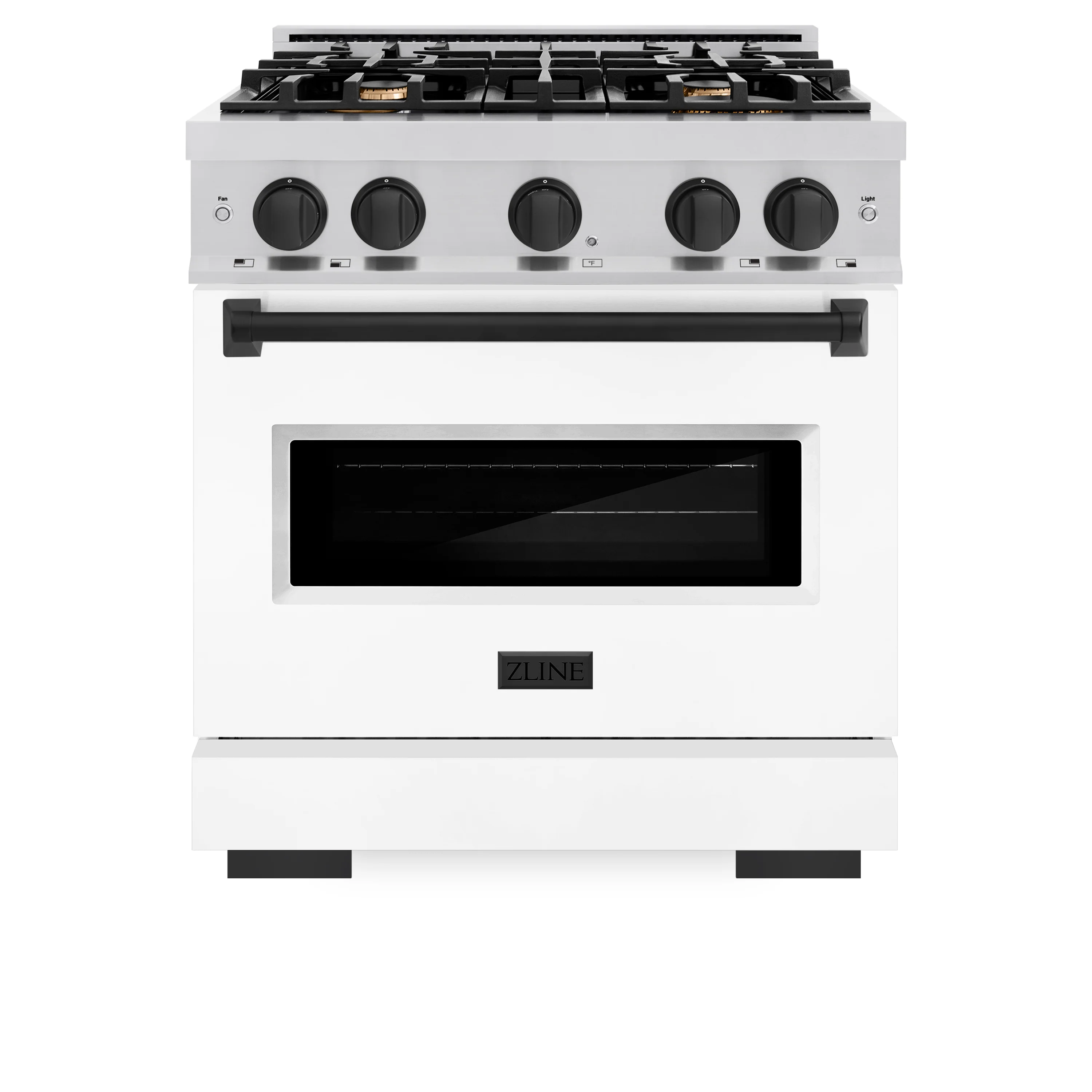 ZLINE Autograph Edition 30 in. 4.2 cu. ft. Classic Gas Range with 4 Burner Cooktop and Convection Gas Oven in Stainless Steel with White Matte Door and Matte Black Accents (CGRZ-WM-30-MB) - Image 2