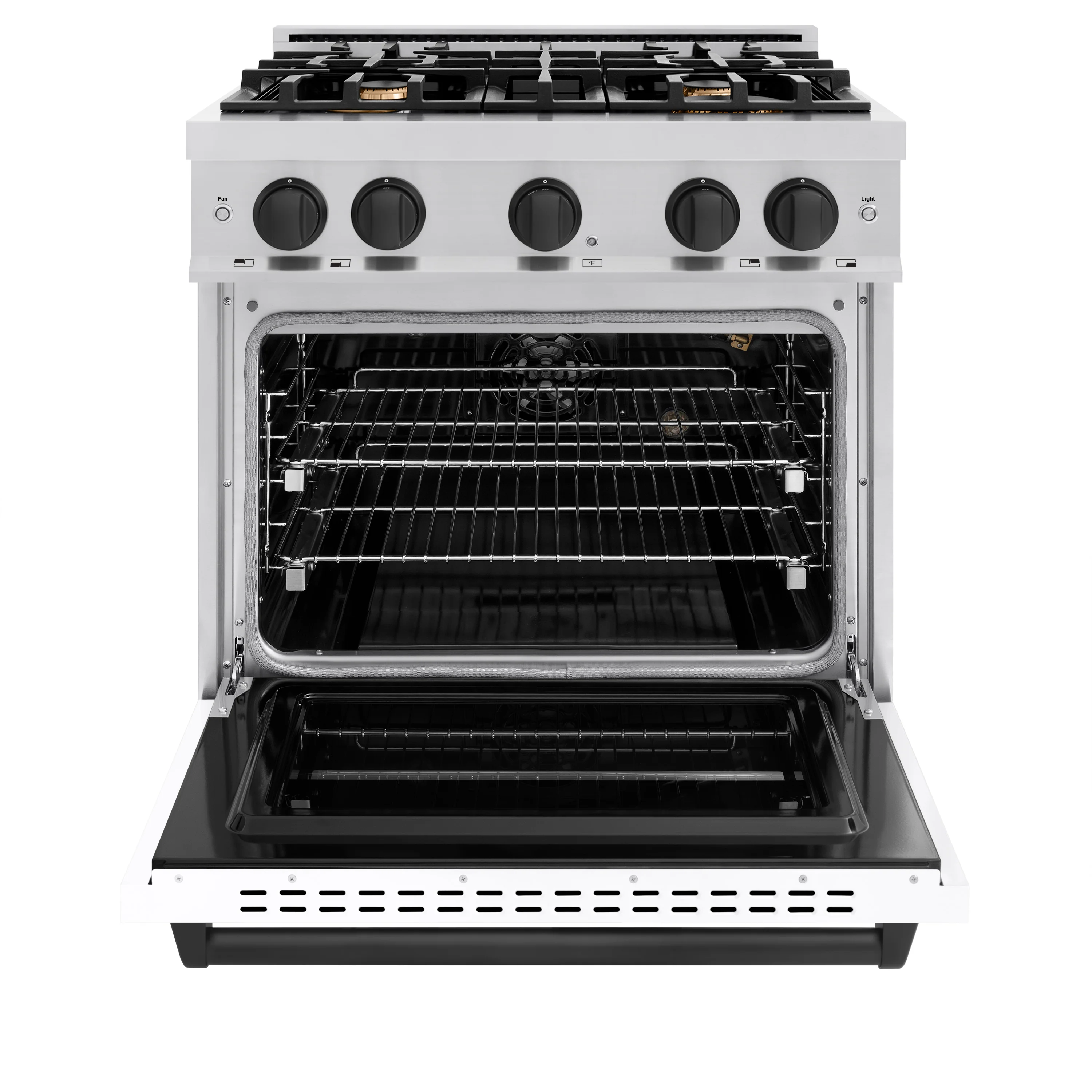 ZLINE Autograph Edition 30 in. 4.2 cu. ft. Classic Gas Range with 4 Burner Cooktop and Convection Gas Oven in Stainless Steel with White Matte Door and Matte Black Accents (CGRZ-WM-30-MB) - Image 3