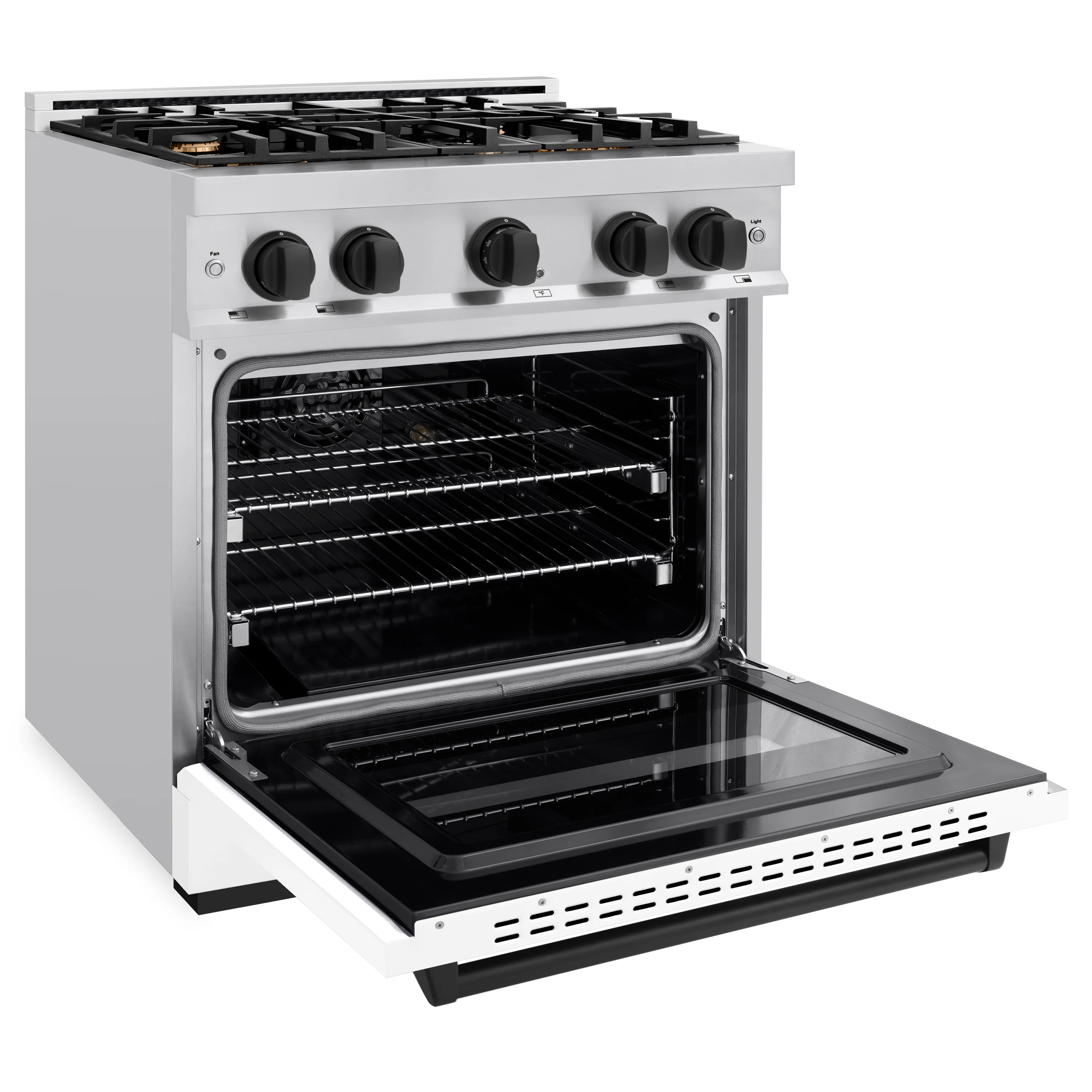 ZLINE Autograph Edition 30 in. 4.2 cu. ft. Classic Gas Range with 4 Burner Cooktop and Convection Gas Oven in Stainless Steel with White Matte Door and Matte Black Accents (CGRZ-WM-30-MB) - Image 6
