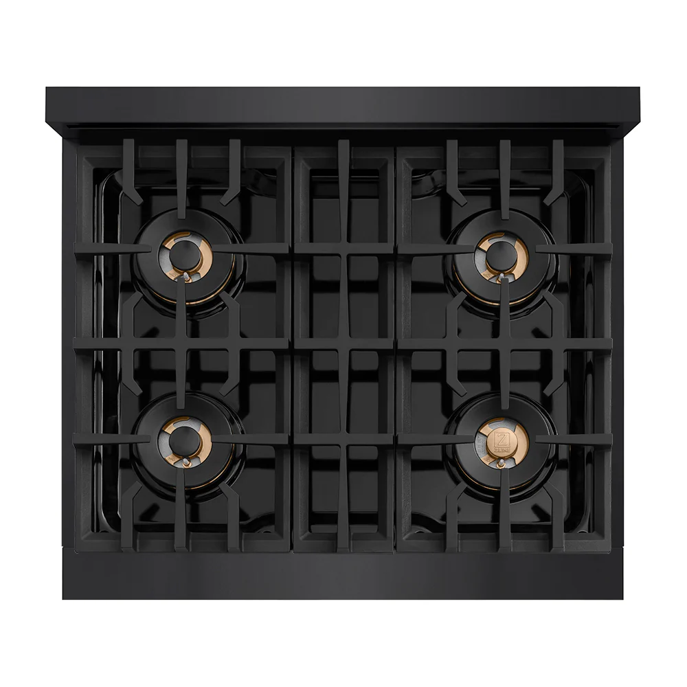 ZLINE Autograph Edition 30 in. Classic Gas Rangetop with 4 Burner DuoPro™ Cooktop in Black Stainless Steel and Champagne Bronze Accents (PCRTBZ-30-CB) - Image 2