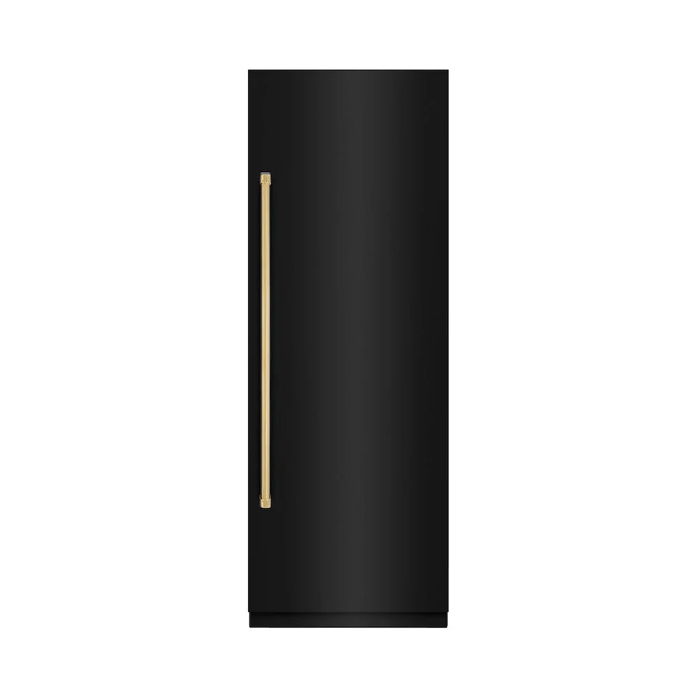ZLINE Autograph Edition 30 in. 16.7 cu. ft. Column Refrigerator in Black Stainless Steel with Graphite Gray Interior and Polished Gold Accents (RCRVZ-BS-30-G) - Image 2
