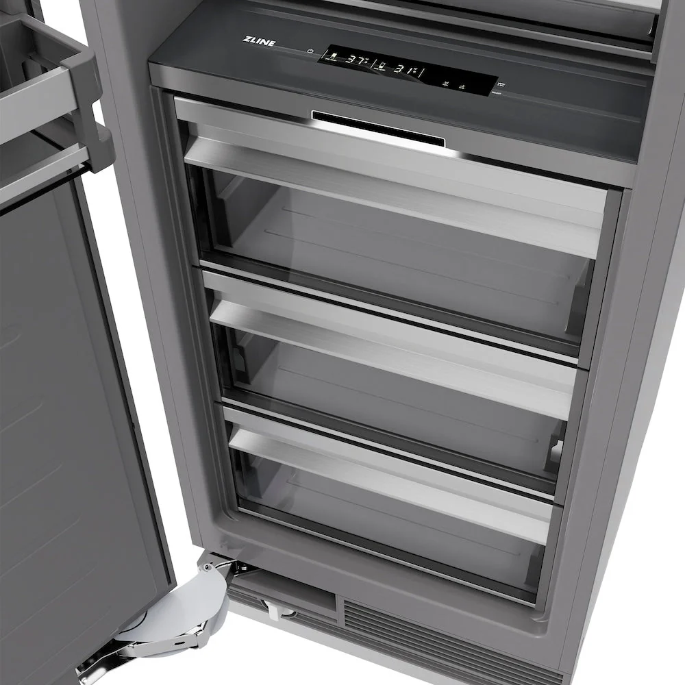 ZLINE Autograph Edition 30 in. 16.7 cu. ft. Column Refrigerator in Satin Stainless Steel with Graphite Gray Interior and Champagne Bronze Accents (RCRVZ-SN-30-CB) - Image 8