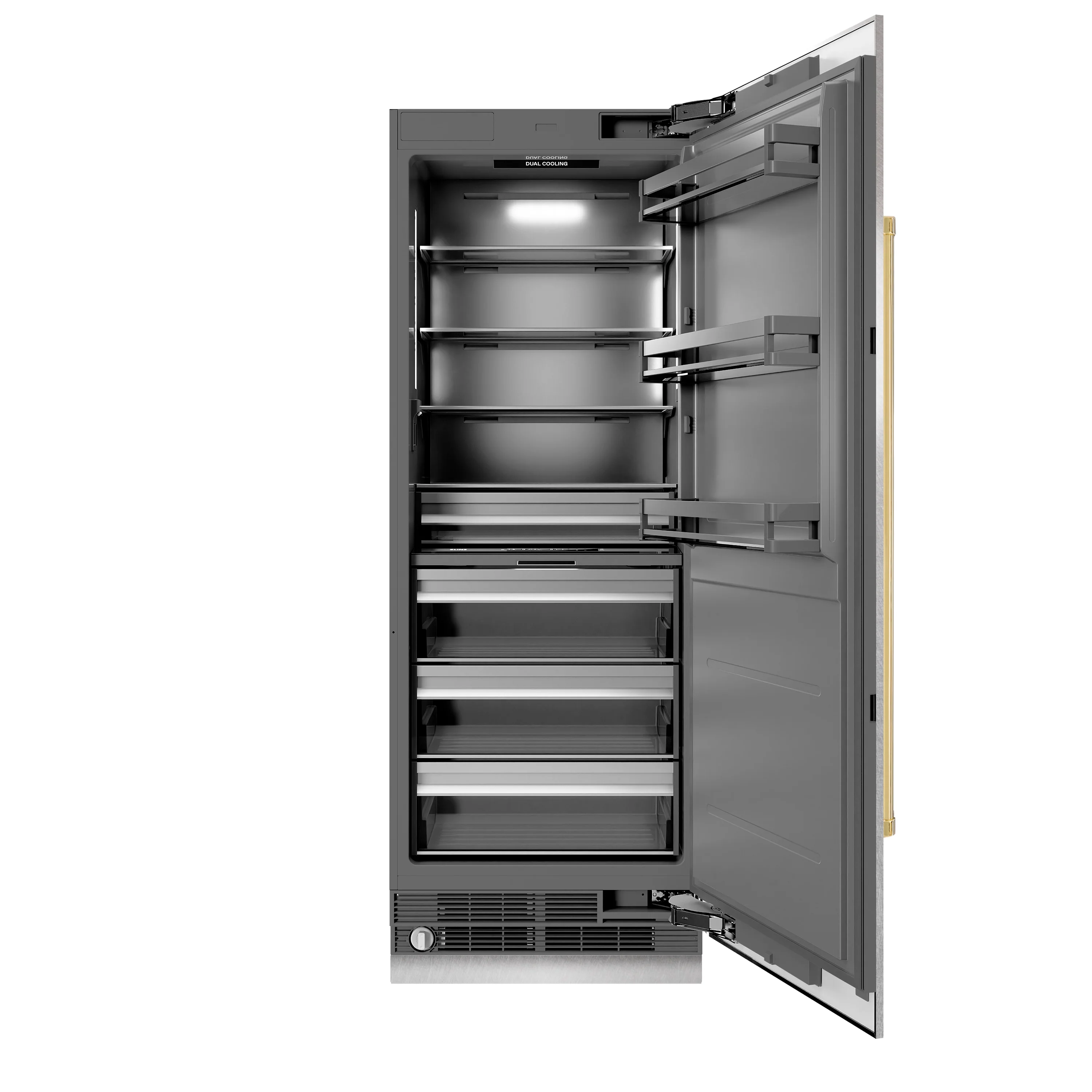 ZLINE Autograph Edition 30 in. 16.7 cu. ft. Column Refrigerator in Satin Stainless Steel with Graphite Gray Interior and Polished Gold Accents (RCRVZ-SN-30-G)