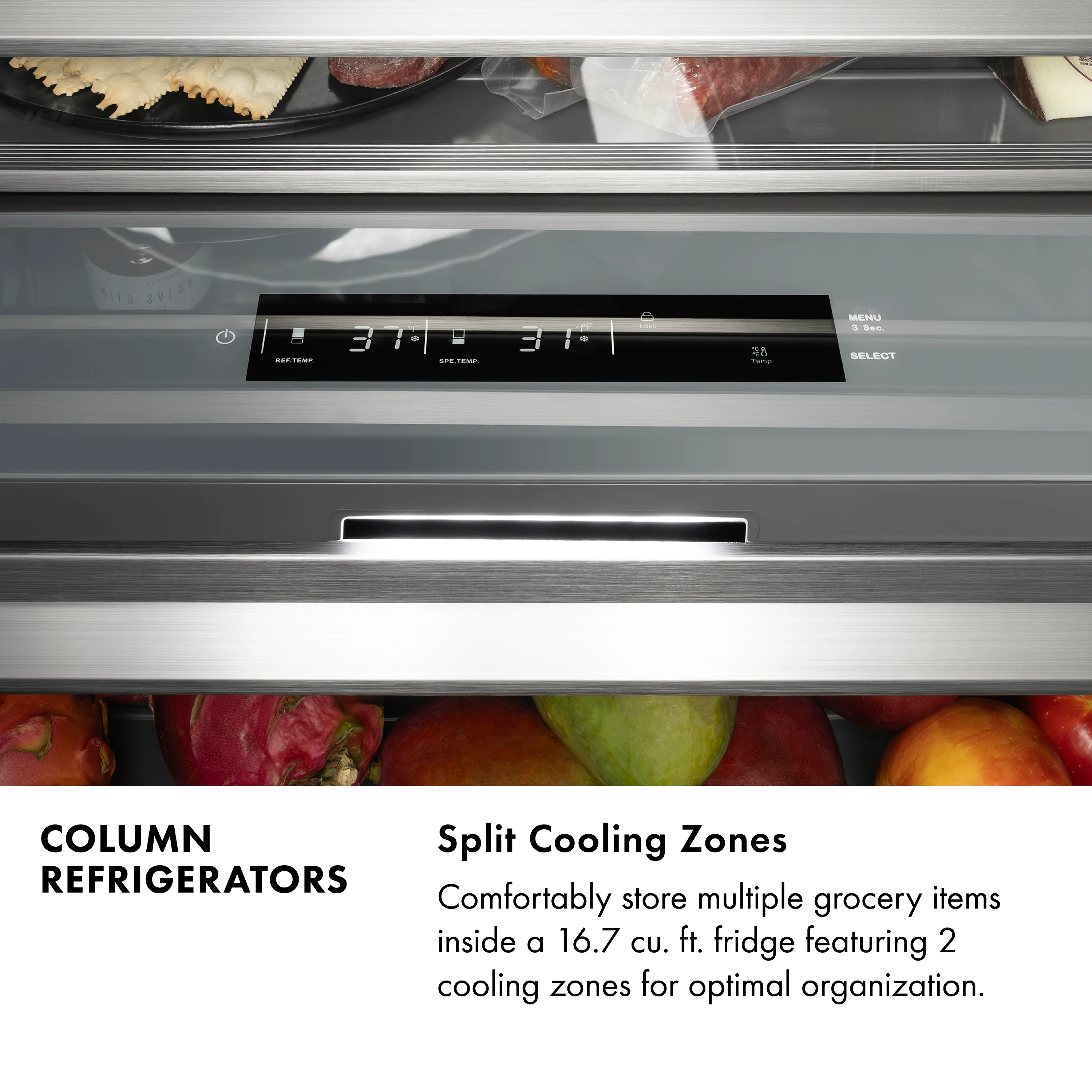 ZLINE Autograph Edition 30 in. 16.7 cu. ft. Column Refrigerator in Satin Stainless Steel with Graphite Gray Interior and Polished Gold Accents (RCRVZ-SN-30-G) - Image 16