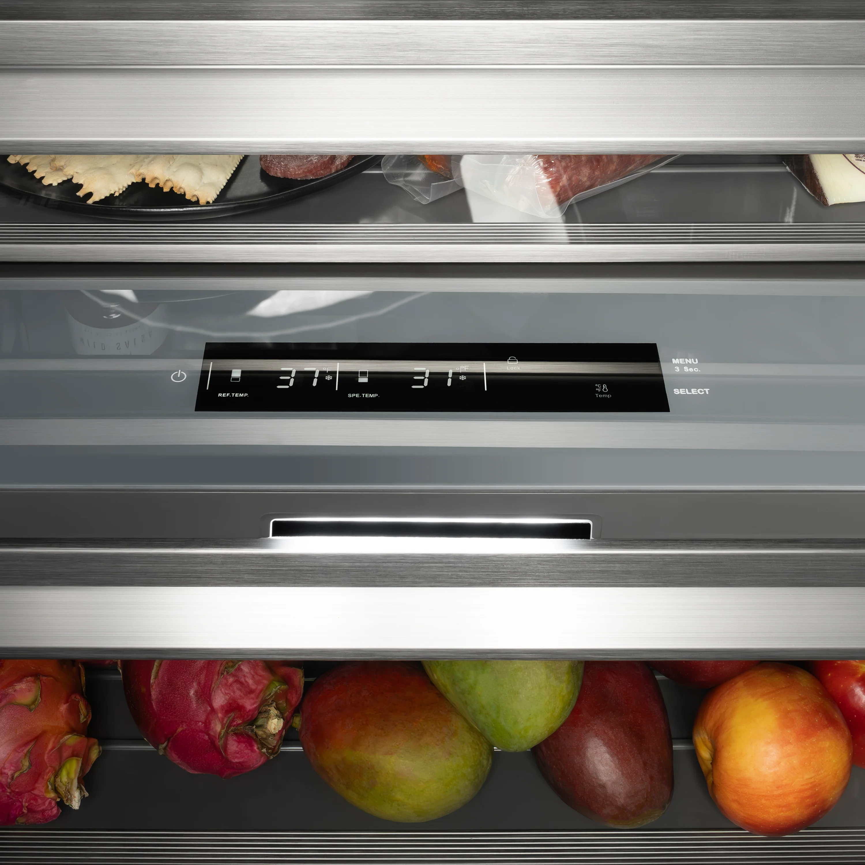 ZLINE Autograph Edition 30 in. 16.7 cu. ft. Column Refrigerator in Satin Stainless Steel with Graphite Gray Interior and Polished Gold Accents (RCRVZ-SN-30-G) - Image 5