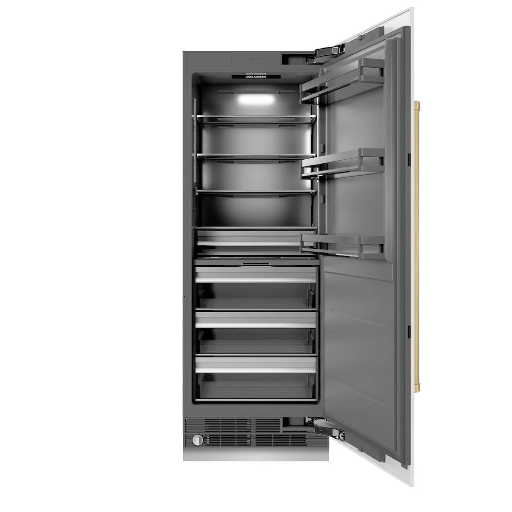 ZLINE Autograph Edition 30 in. 16.7 cu. ft. Column Refrigerator in White Matte with Graphite Gray Interior and Champagne Bronze Accents (RCRVZ-WM-30-CB)