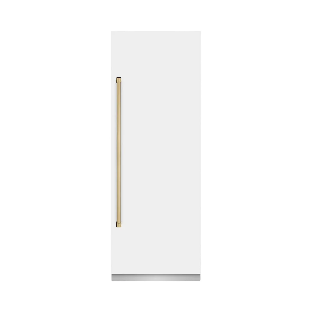 ZLINE Autograph Edition 30 in. 16.7 cu. ft. Column Refrigerator in White Matte with Graphite Gray Interior and Champagne Bronze Accents (RCRVZ-WM-30-CB) - Image 2