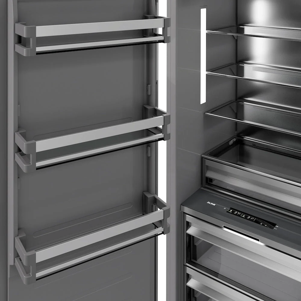 ZLINE Autograph Edition 30 in. 16.7 cu. ft. Column Refrigerator in White Matte with Graphite Gray Interior and Polished Gold Accents (RCRVZ-WM-30-G) - Image 8