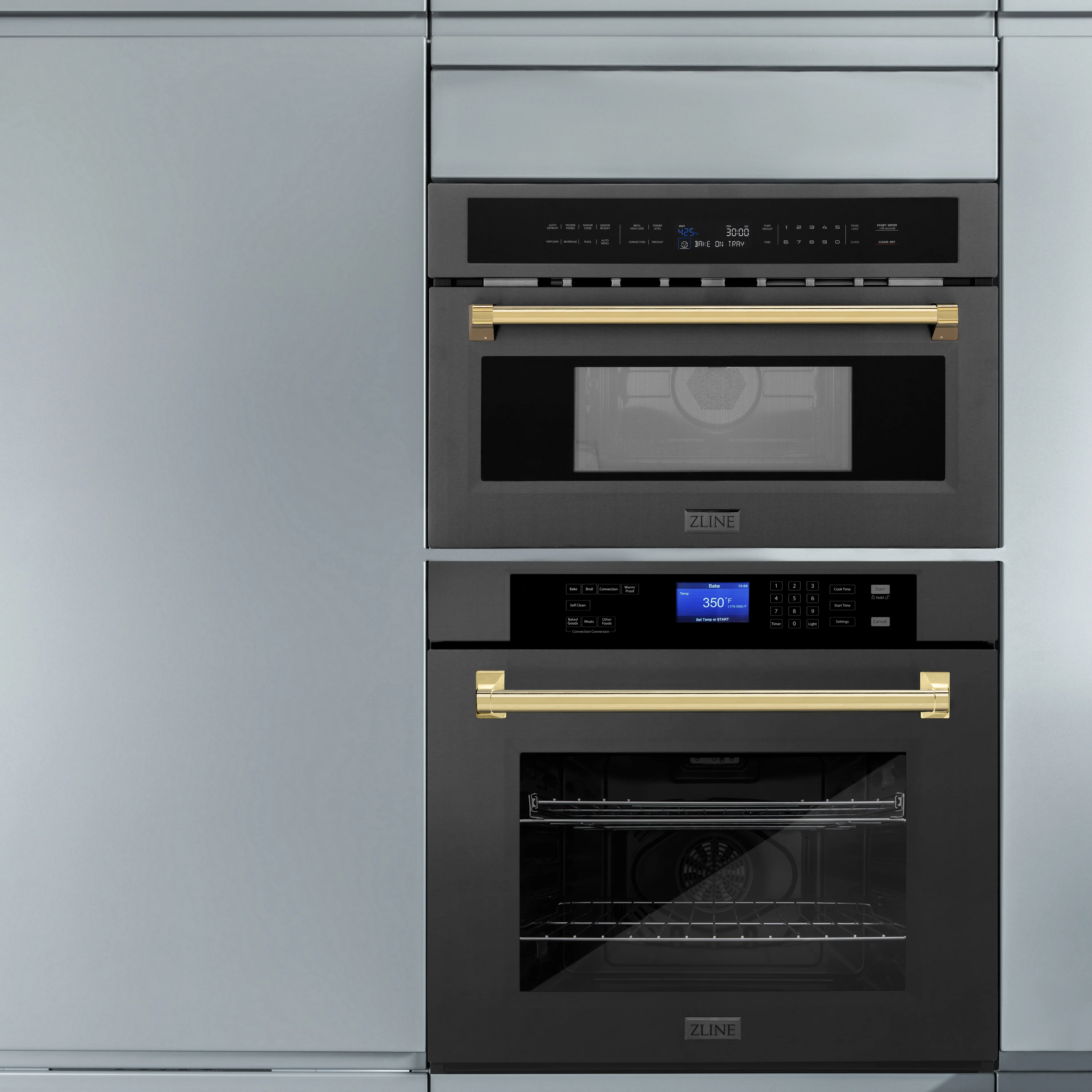 ZLINE Autograph Edition 30” 1.6 cu ft. Built-in Convection Microwave Oven in Black Stainless Steel and Polished Gold Accents (MWOZ-30-BS-G) - Image 11
