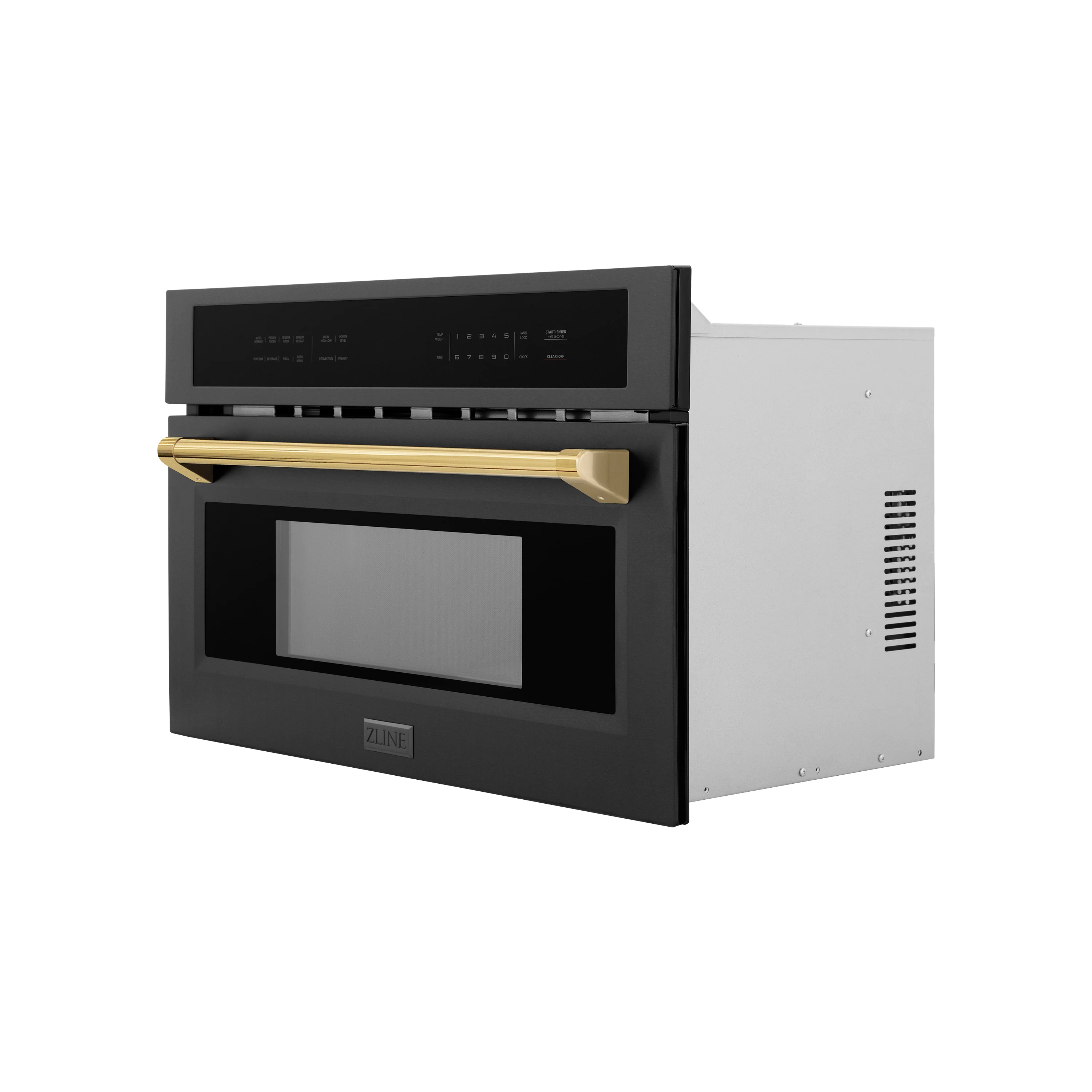 ZLINE Autograph Edition 30” 1.6 cu ft. Built-in Convection Microwave Oven in Black Stainless Steel and Polished Gold Accents (MWOZ-30-BS-G) - Image 3