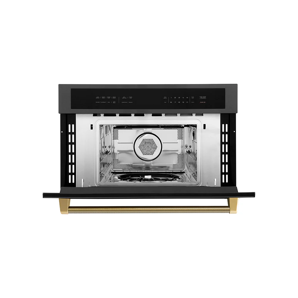 ZLINE Autograph Edition 30 in. 1.6 cu ft. Built-in Convection Microwave Oven in Black Stainless Steel and Polished Gold Helix Handle (MWOZ-30-BS-KG) - Image 4