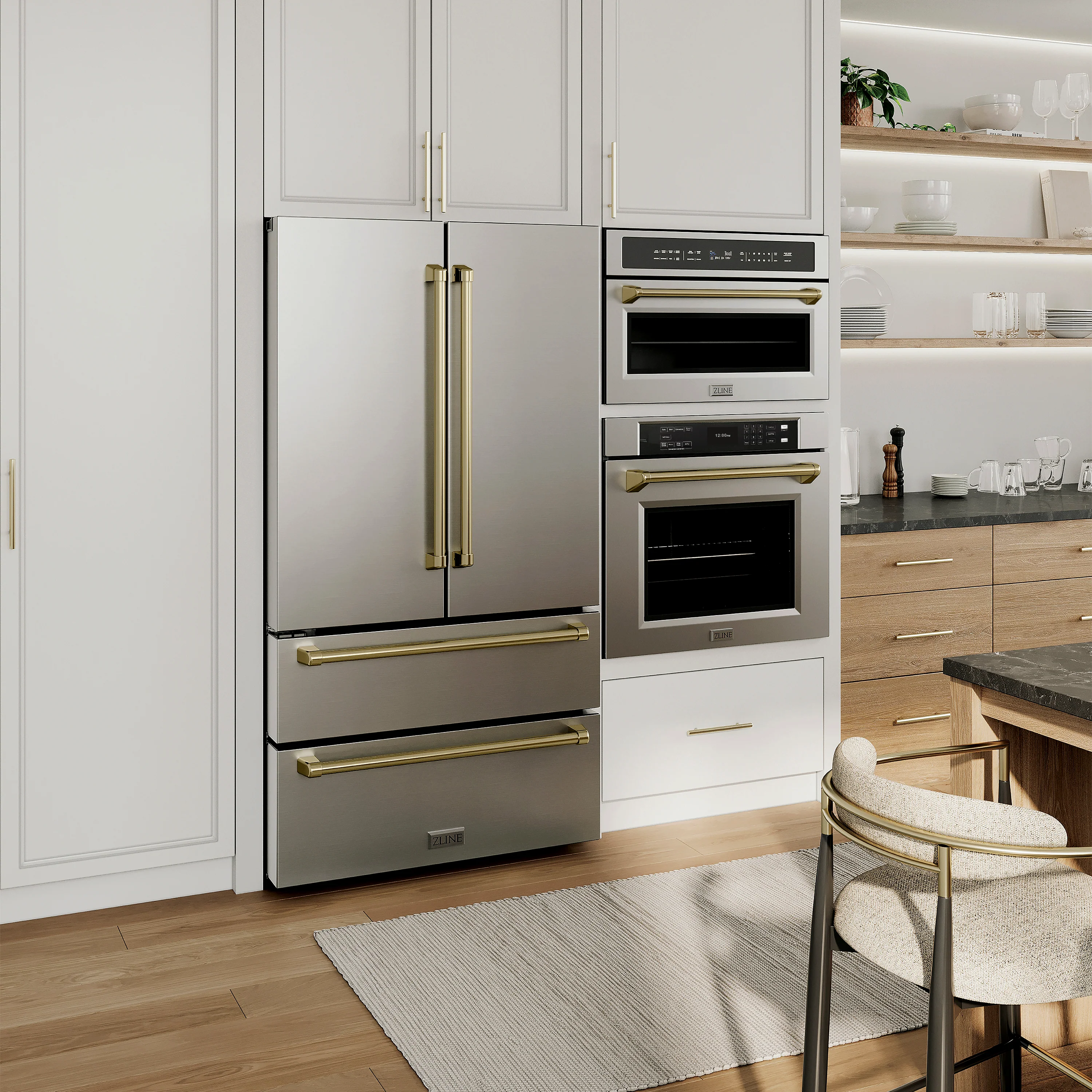 ZLINE Autograph Edition 30 in. 1.6 cu ft. Built-in Convection Microwave Oven in Satin Stainless Steel and Champagne Bronze Accents (MWOZ-30-SS-CB) - Image 9