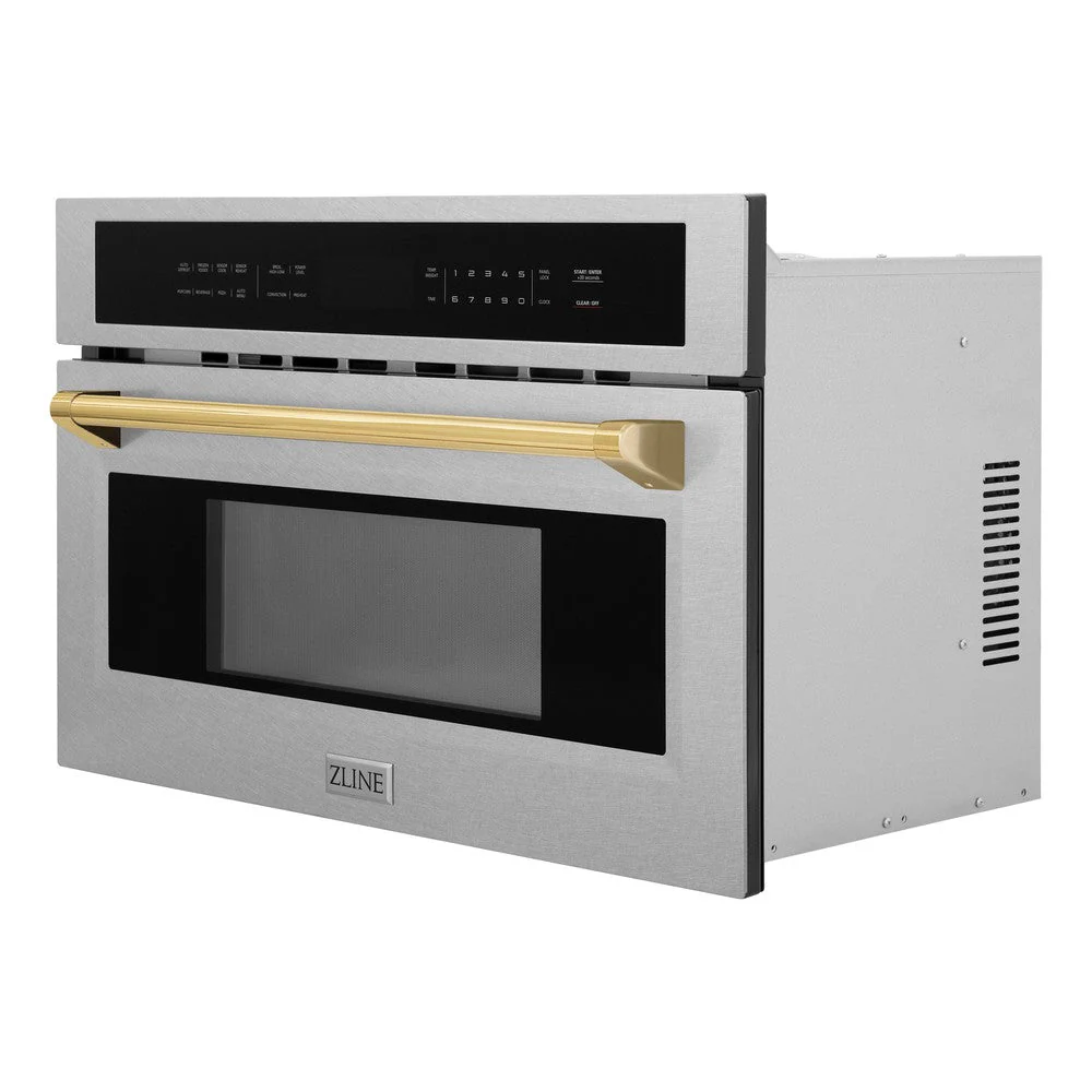ZLINE Autograph Edition 30 in. 1.6 cu ft. Built-in Convection Microwave Oven in Satin Stainless Steel and Polished Gold Accents (MWOZ-30-SS-G) - Image 3