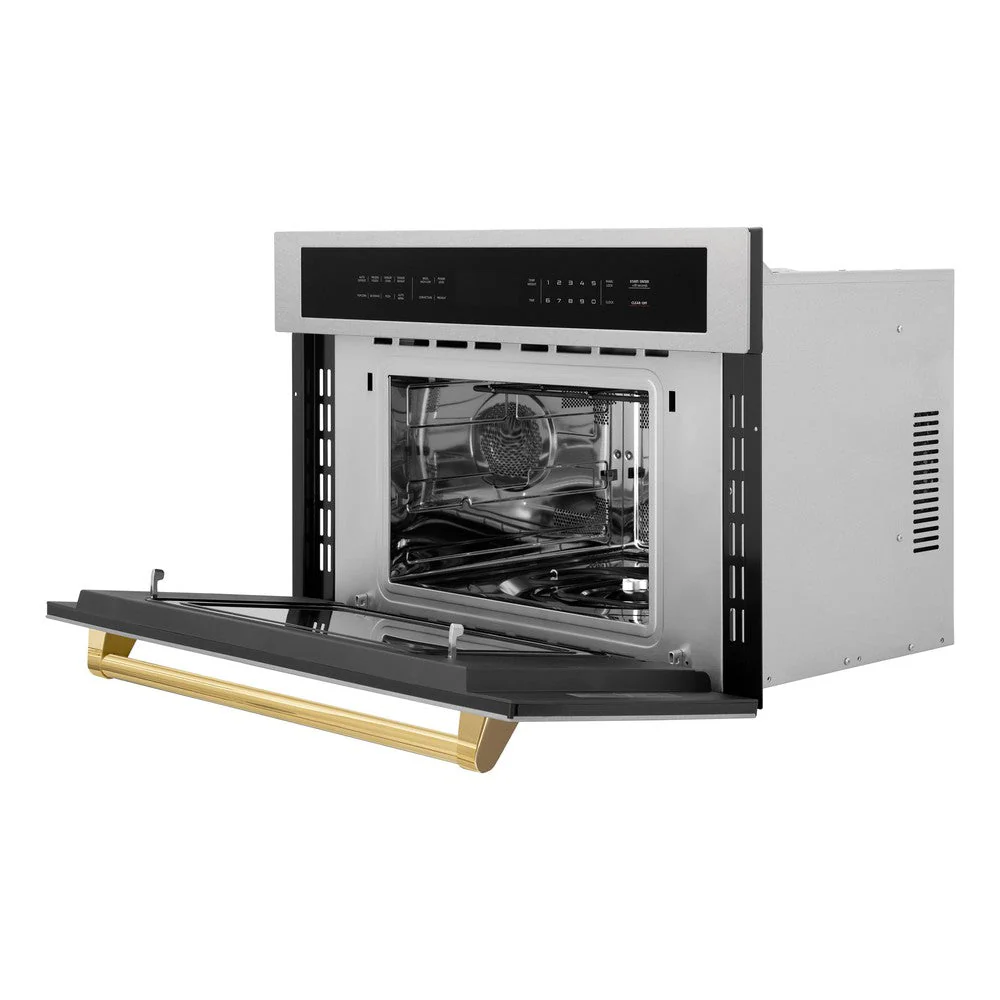 ZLINE Autograph Edition 30 in. 1.6 cu ft. Built-in Convection Microwave Oven in Satin Stainless Steel and Polished Gold Accents (MWOZ-30-SS-G) - Image 4