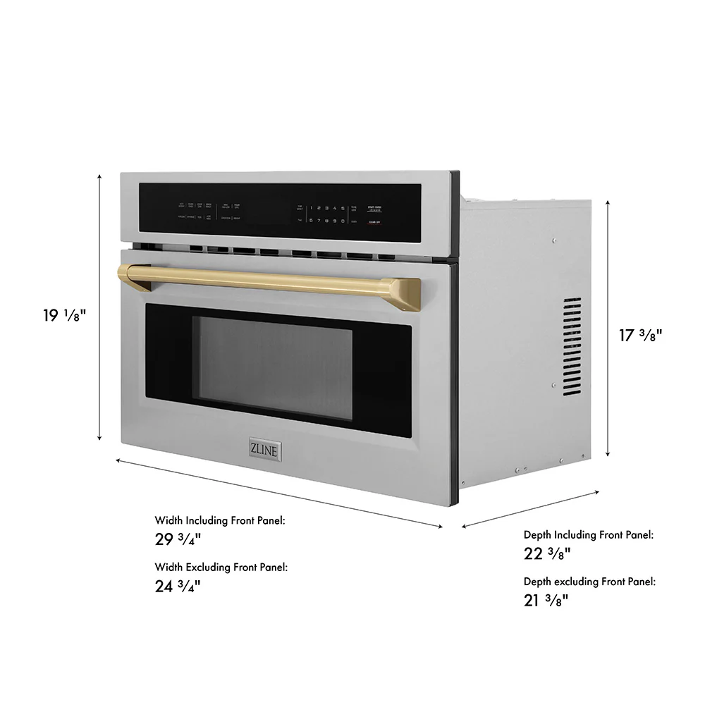 ZLINE Autograph Edition 30 in. 1.6 cu. ft. Built-in Convection Microwave Oven in Stainless Steel and Champagne Bronze Accents (MWOZ-30-CB) - Image 16
