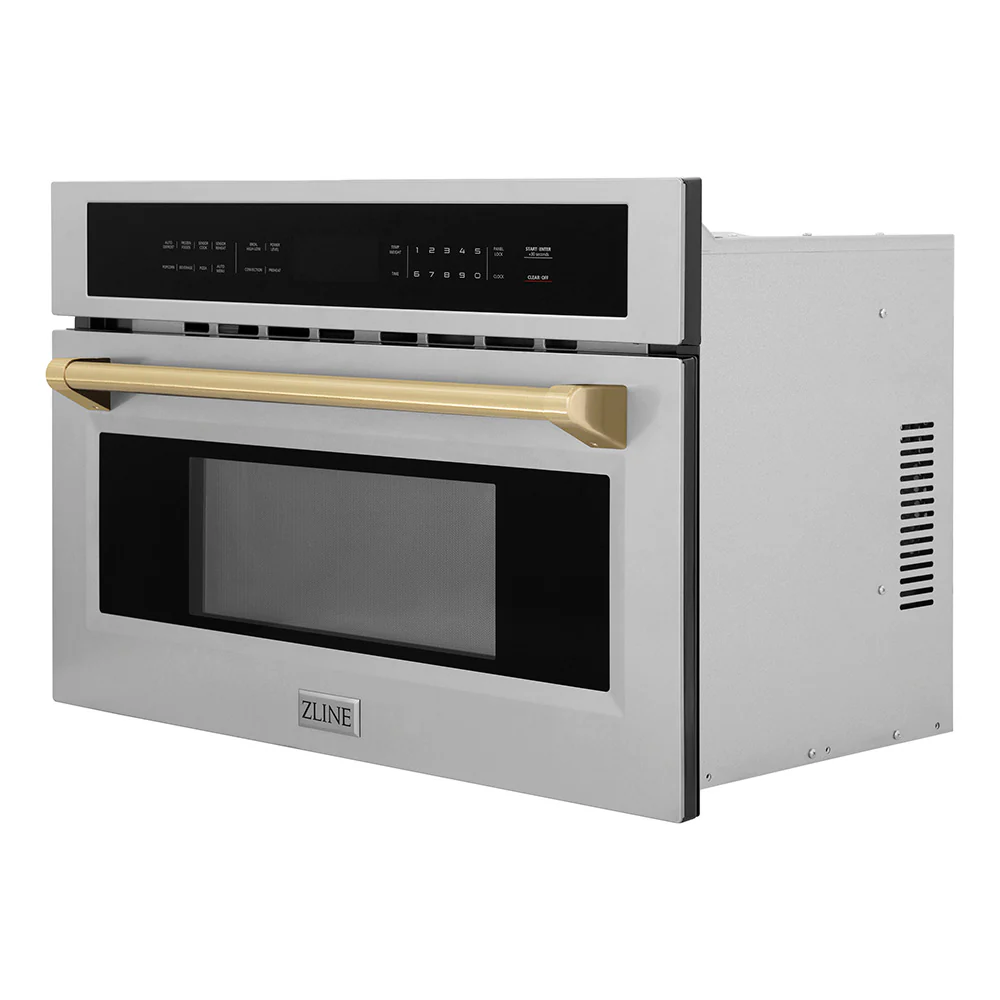 ZLINE Autograph Edition 30 in. 1.6 cu. ft. Built-in Convection Microwave Oven in Stainless Steel and Champagne Bronze Accents (MWOZ-30-CB) - Image 3
