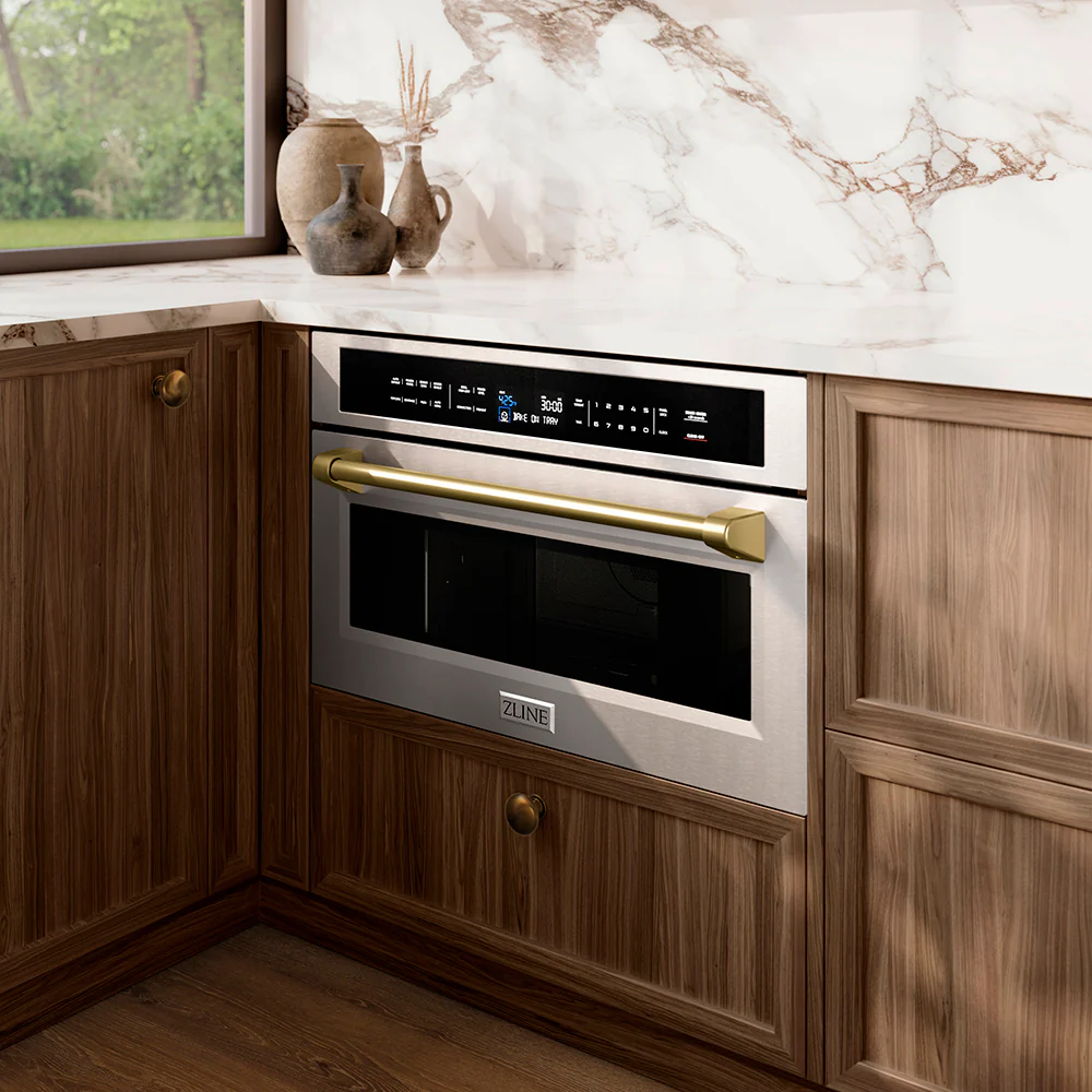 ZLINE Autograph Edition 30 in. 1.6 cu. ft. Built-in Convection Microwave Oven in Stainless Steel and Champagne Bronze Accents (MWOZ-30-CB) - Image 9
