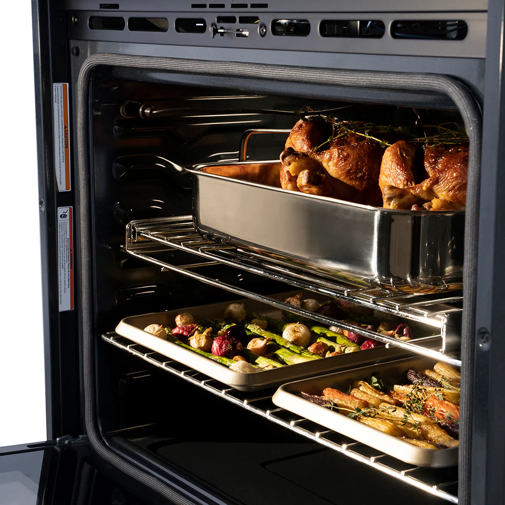 ZLINE Autograph Edition 30 in. Professional True Convection Double Wall Oven with Air Fry and Self Clean in Black Stainless Steel with Champagne Bronze Helix Handles (WADBZ-30-KCB) - Image 11